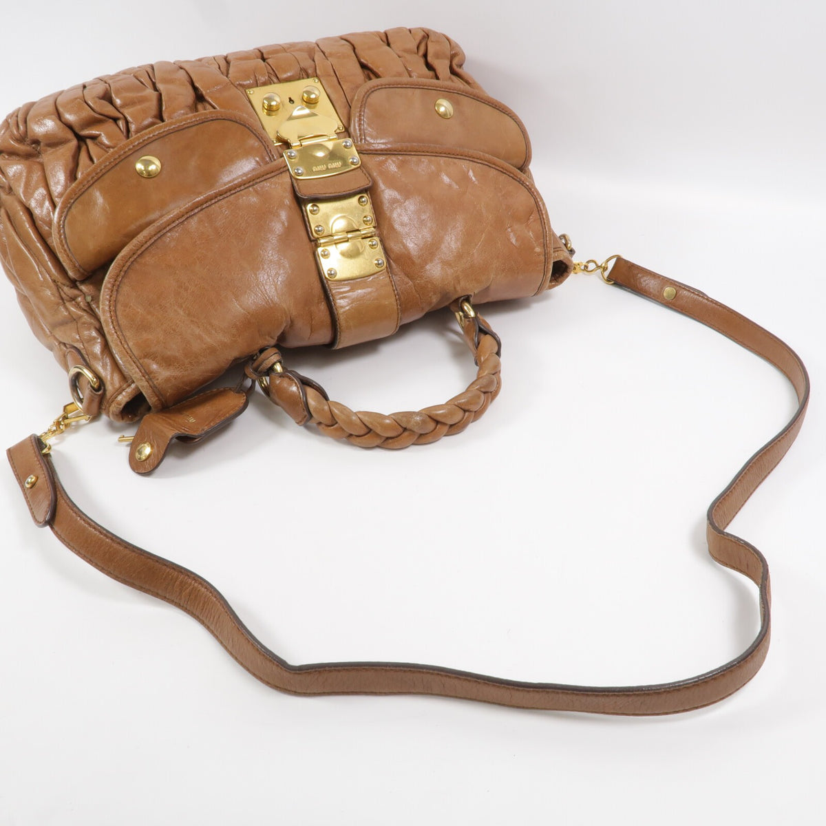 Miu Miu GHW 2 Way Shoulder Bag - Brown, Calfskin Leather