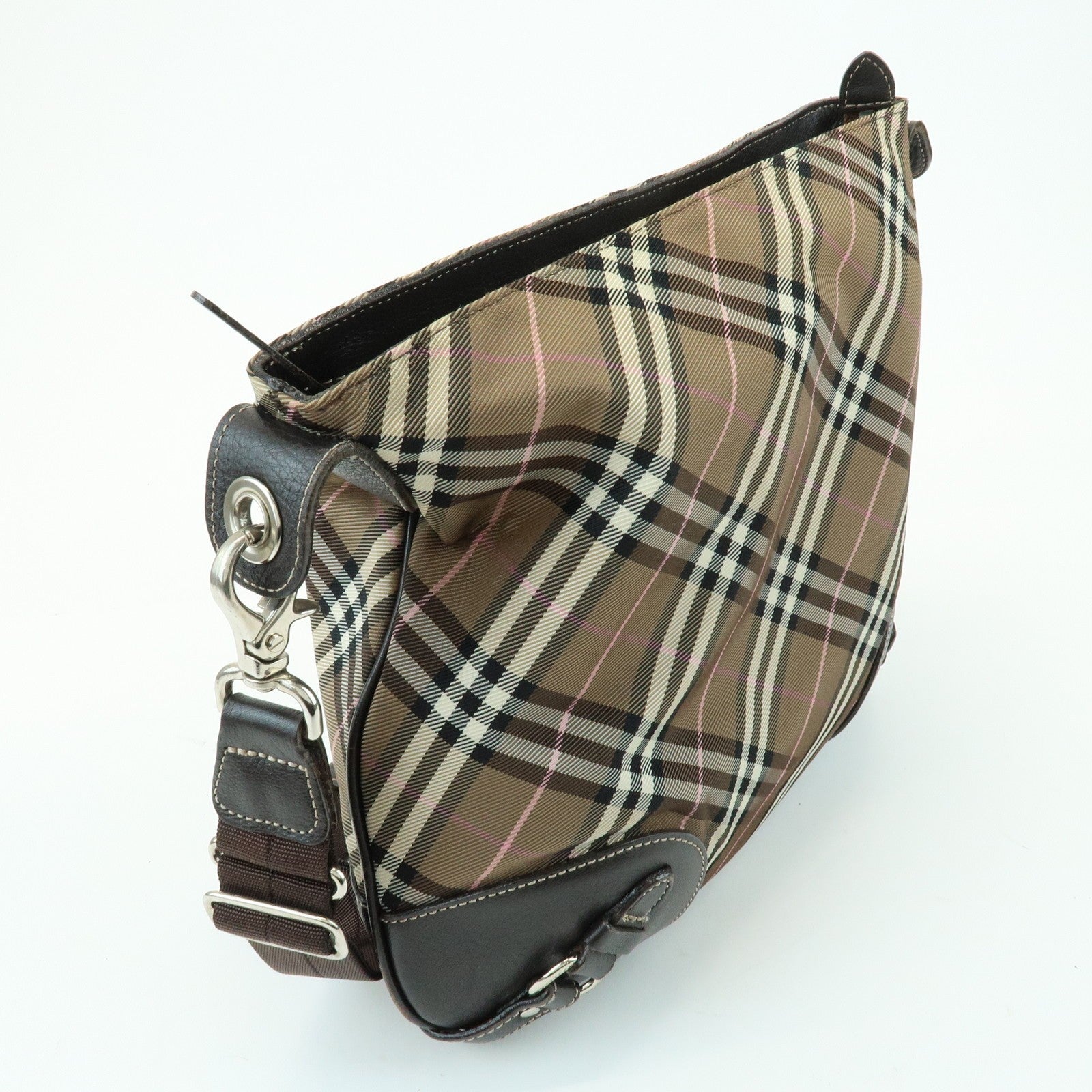 Burberry Nova Plaid Shoulder Bag - Brown, Canvas, Leather