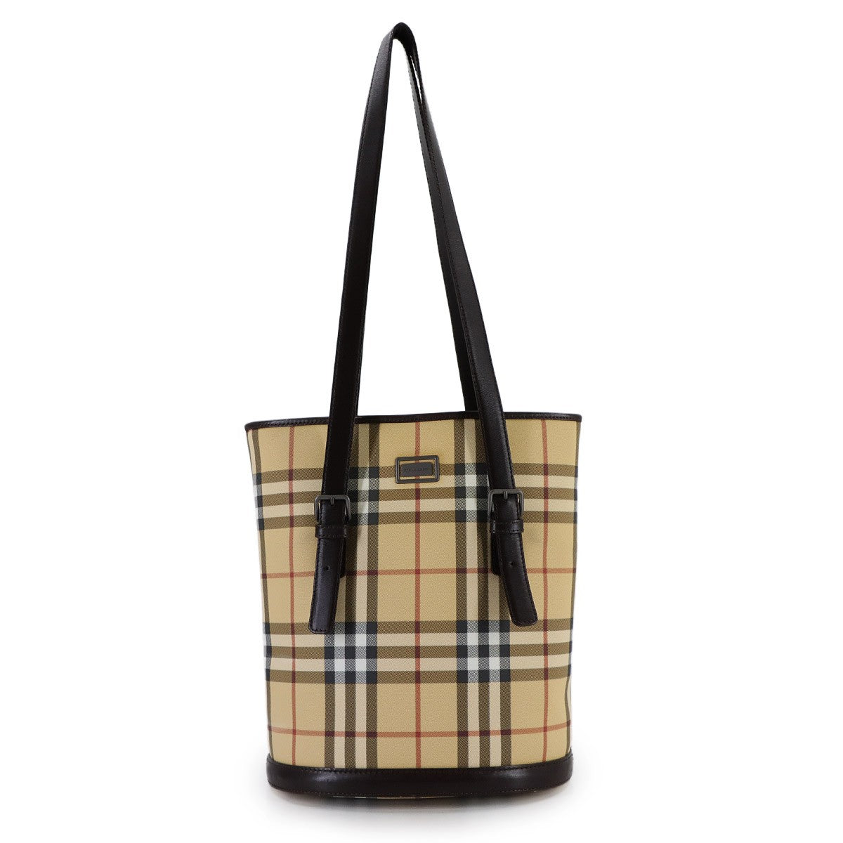 Burberry Plaid Tote Bag - Beige, PVC Leather 