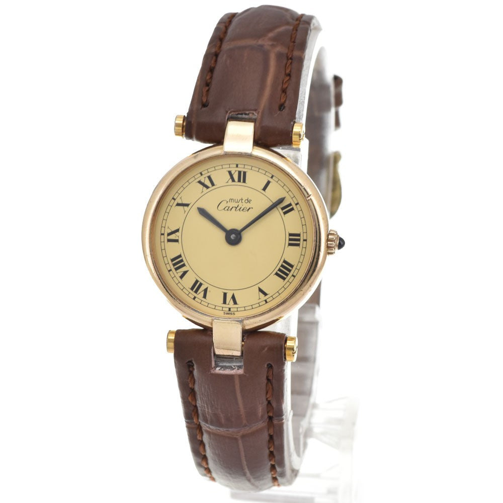 Cartier Must Vendome Watch - Gold, SV925, Leather