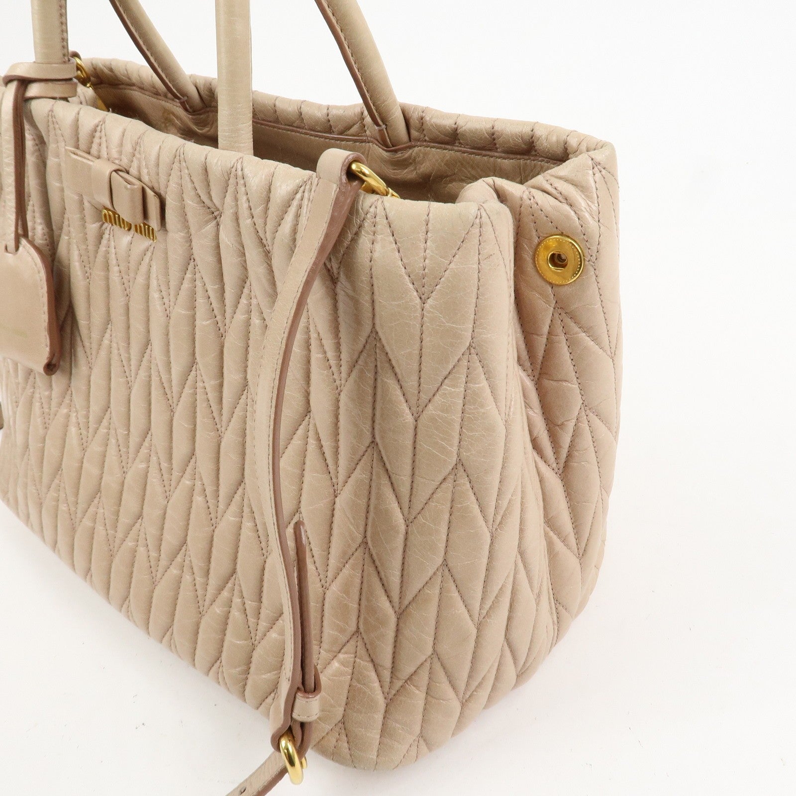 Miu Miu Leather Ribbon 2Way Shoulder Bag Beige, Leather