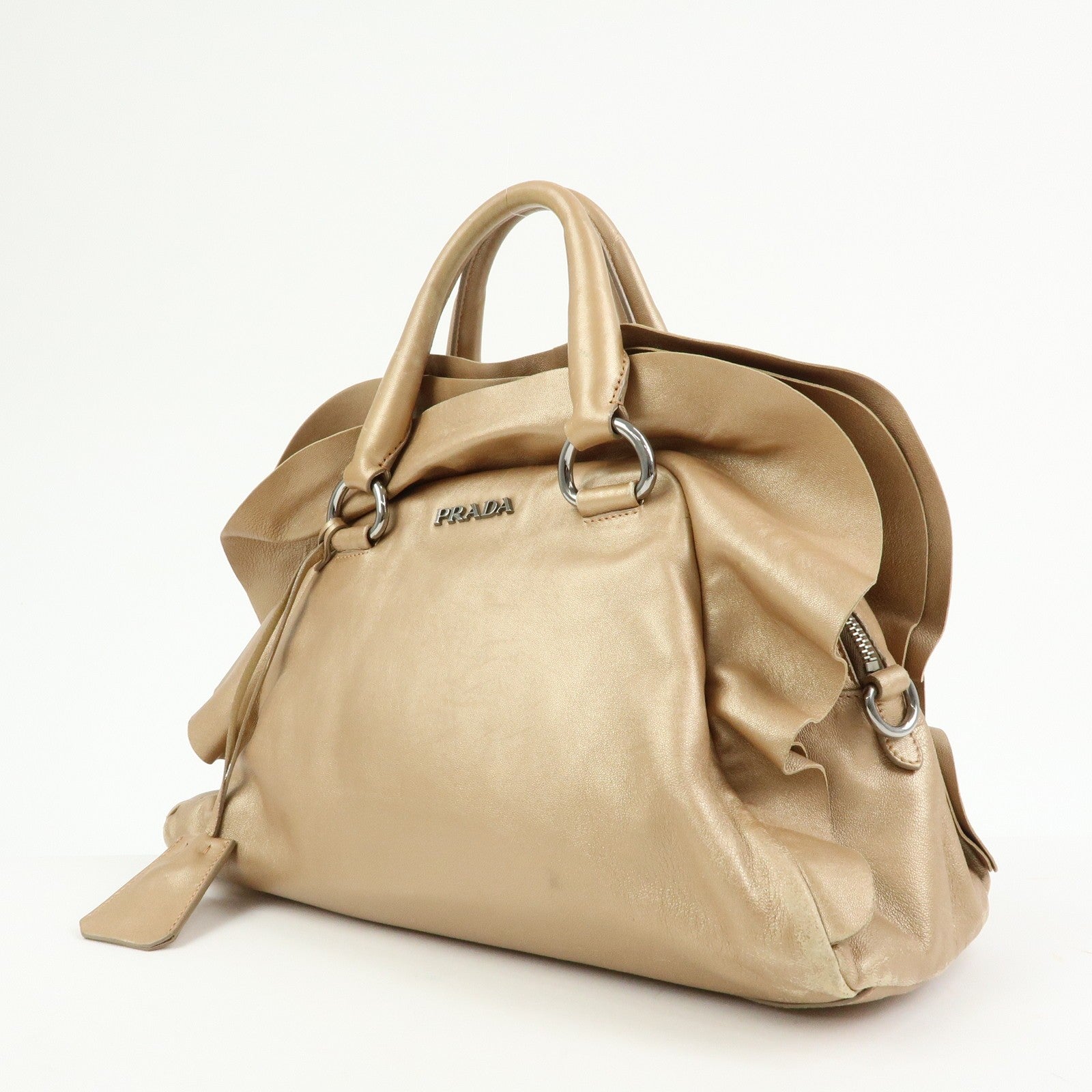 Prada Frilled Leather Tote Bag - Champagne Gold, Leather