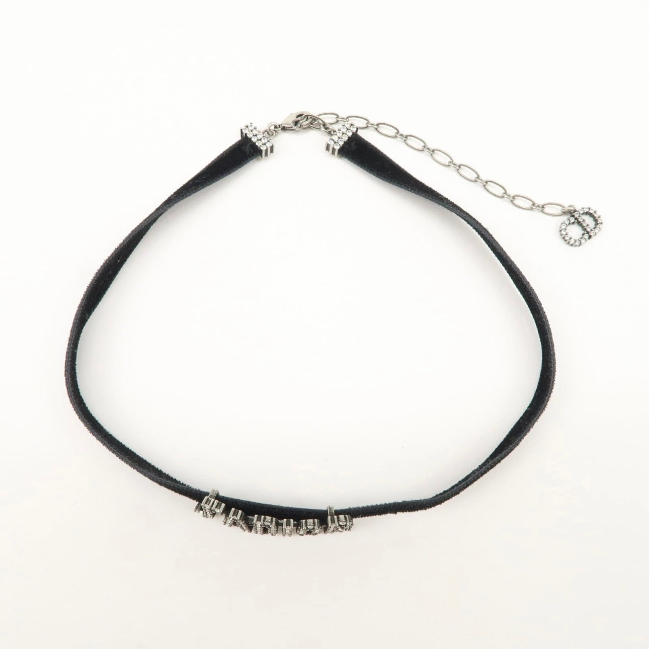 Christian Dior Metal Velour Rhine Stone Choker- Black Silver