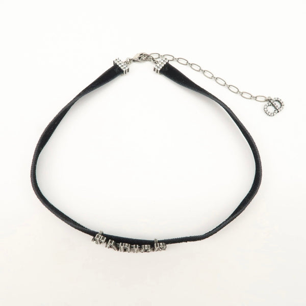 Christian Dior Metal Velour Rhine Stone Choker- Black Silver