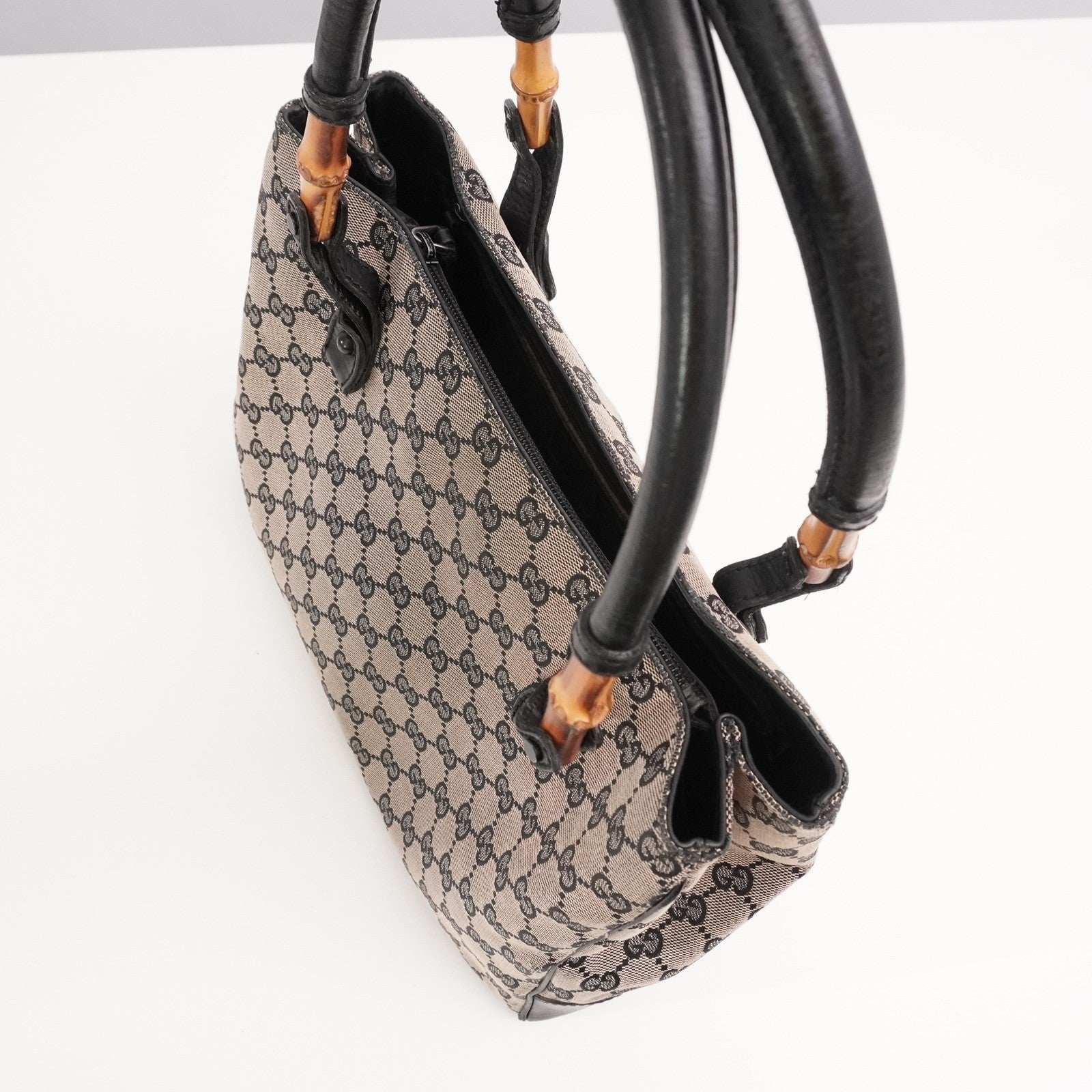 Gucci GG Canvas Bamboo 112526 Hand Bag - Brown, Canvas