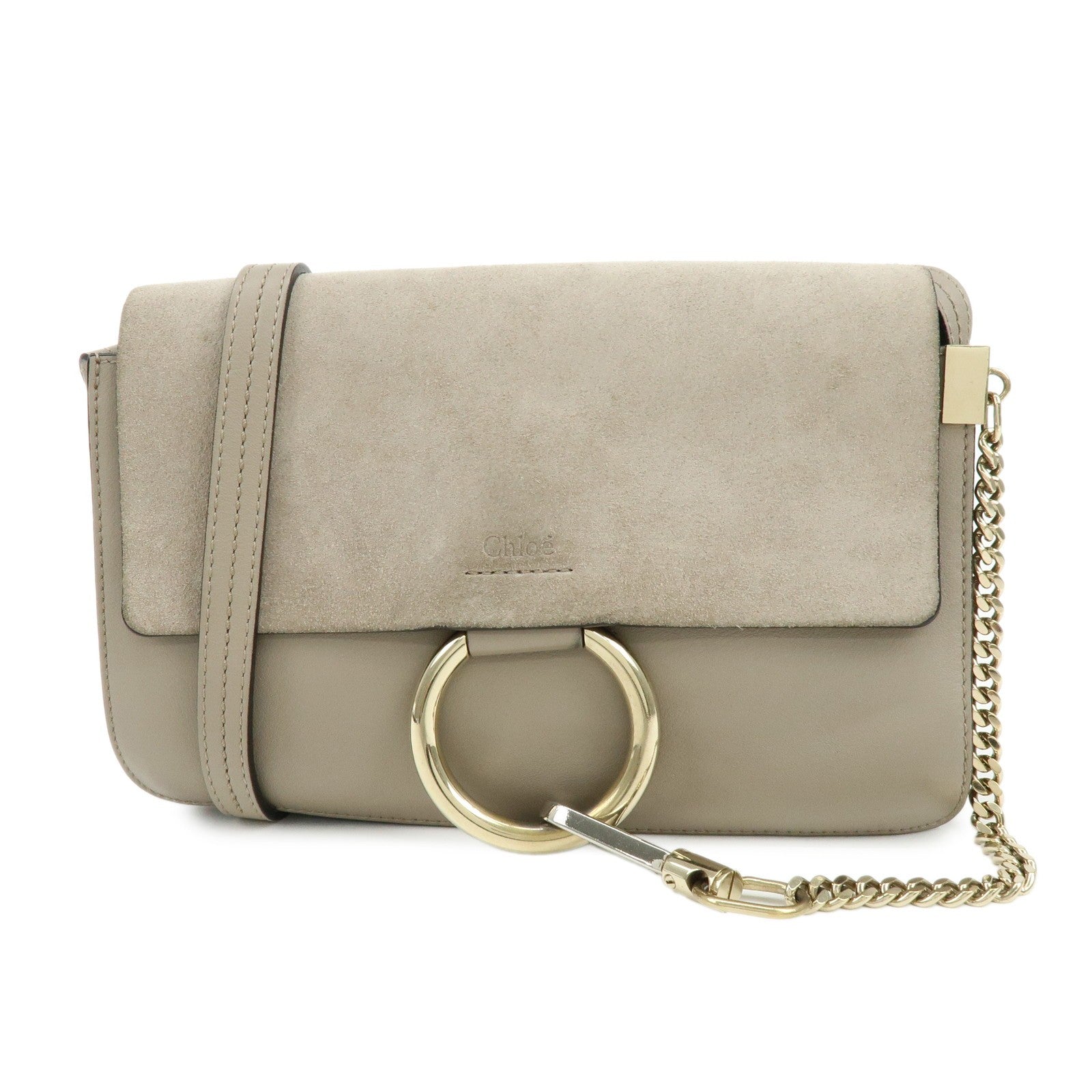 Chloe Faye Shoulder Bag - Greige, Suede Leather