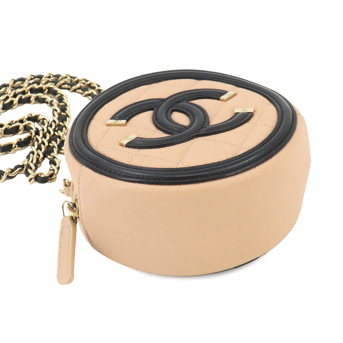 Chanel CC Filigree Chain Shoulder Bag - Beige, Black, Caviarskin Leather