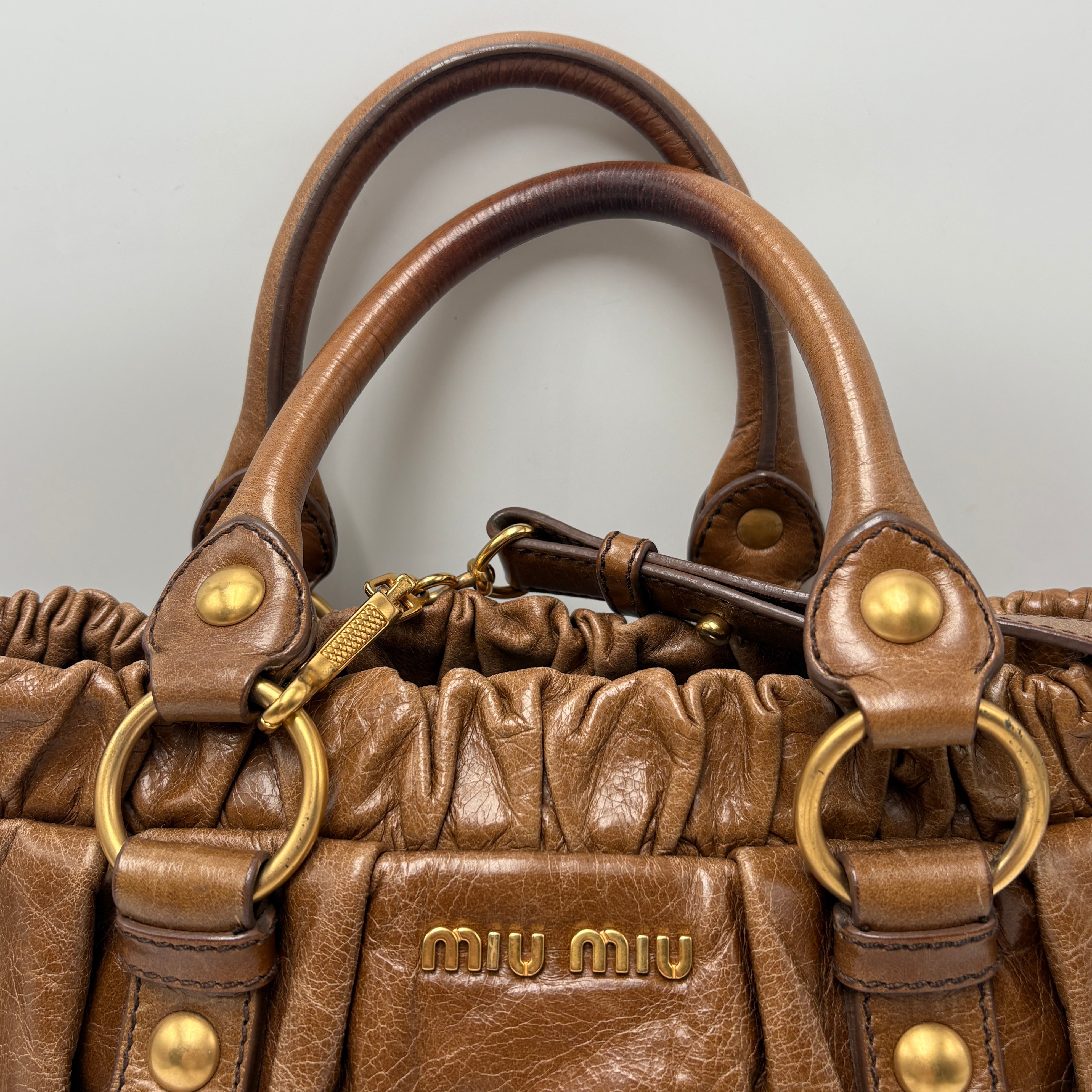 Miu Miu Matelassé Brown Leather Shoulder Bag Tote