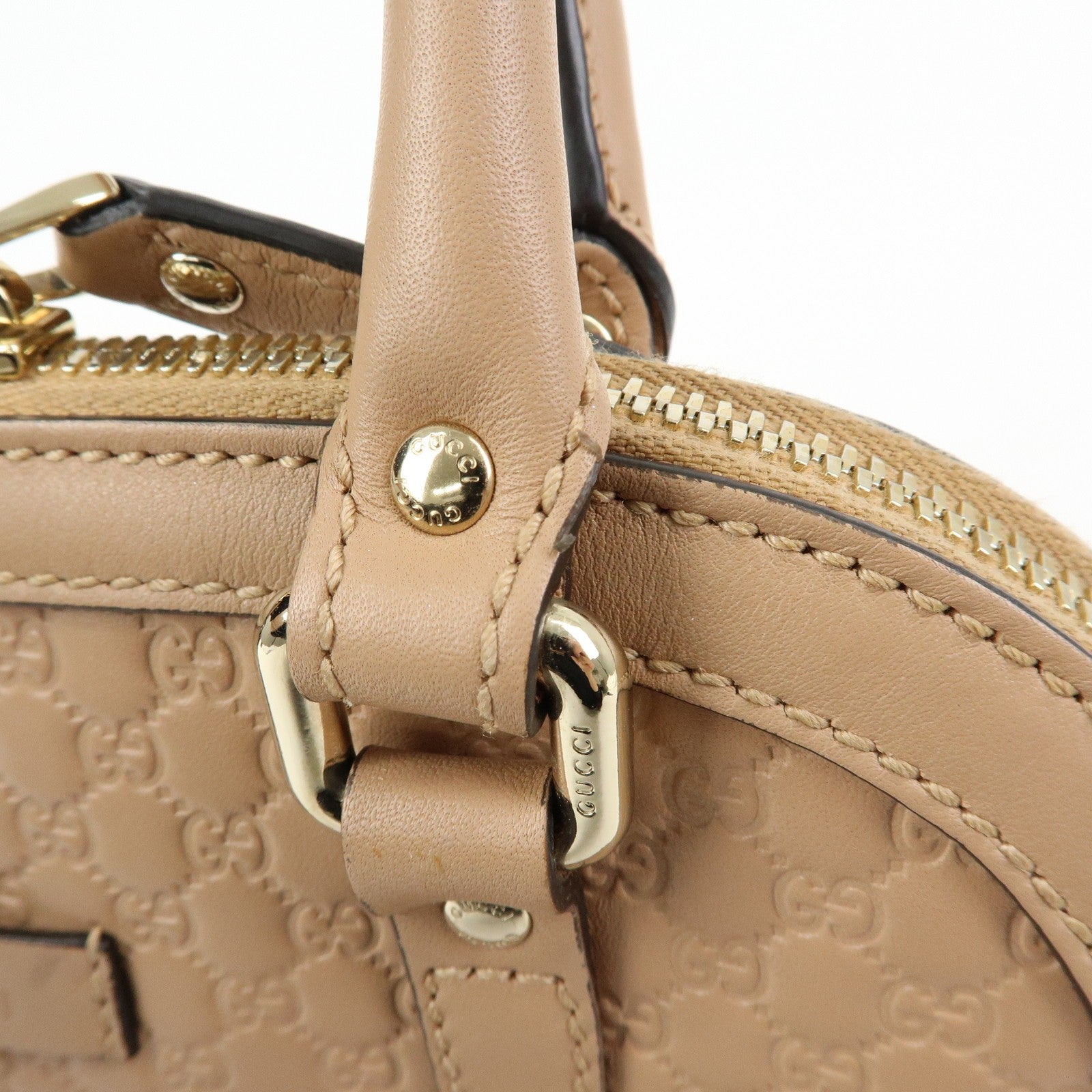 GUCCI Microguccissima Leather Bag Hand Bag Beige