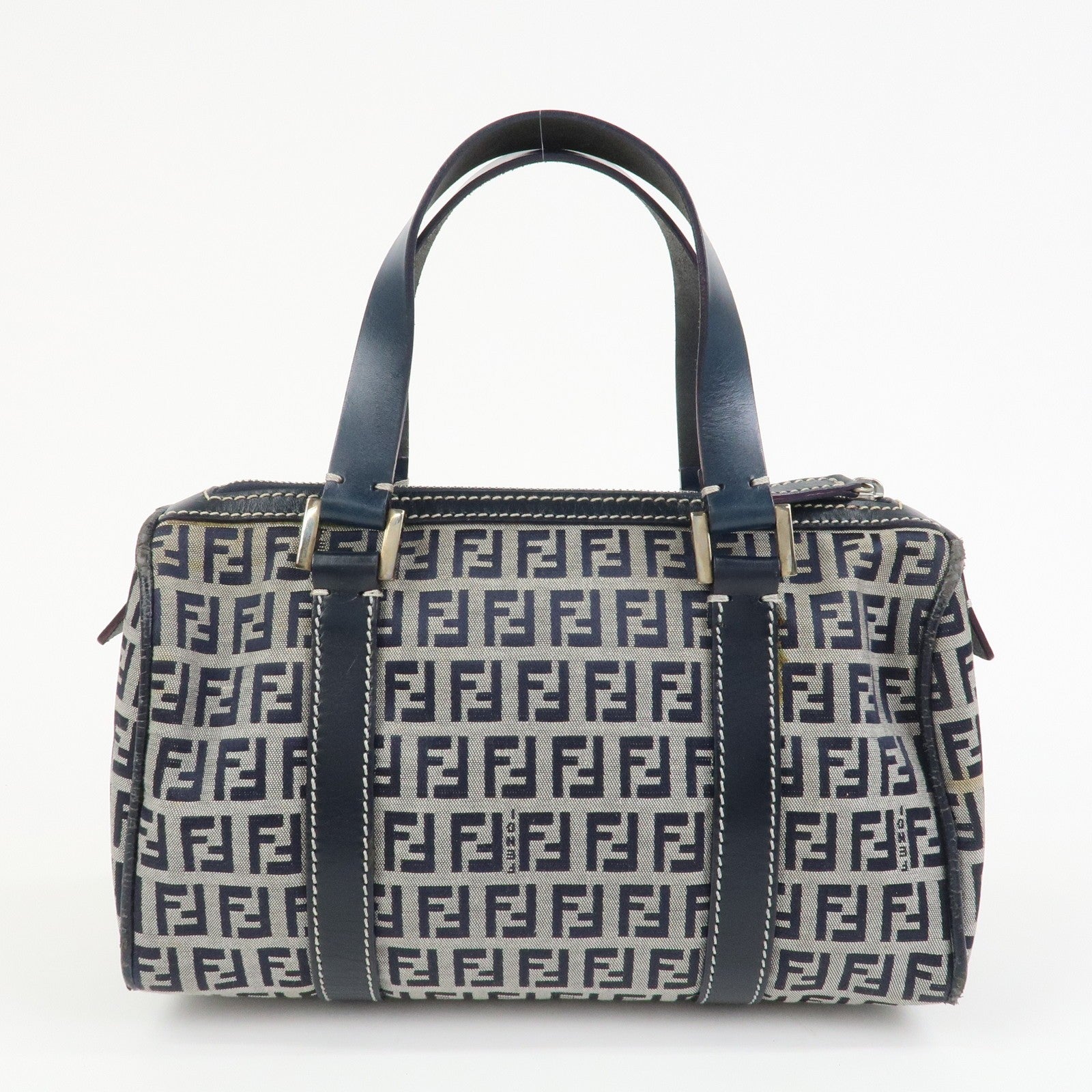 Fendi Boston Hand Bag - Navy, Canvas, Leather