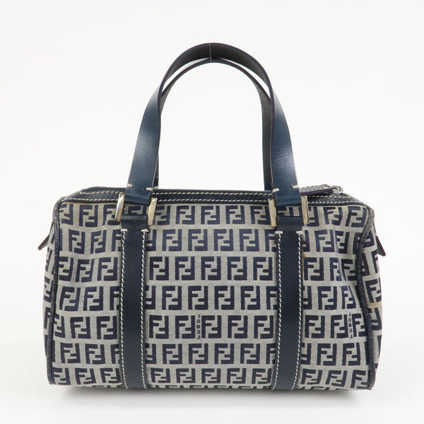 Fendi Boston Hand Bag - Navy, Canvas, Leather