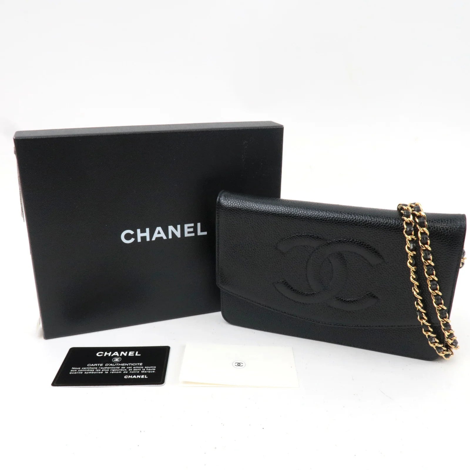 CHANEL Caviarskin Chain Wallet WOC Shoulder Bag - Black, Caviarskin