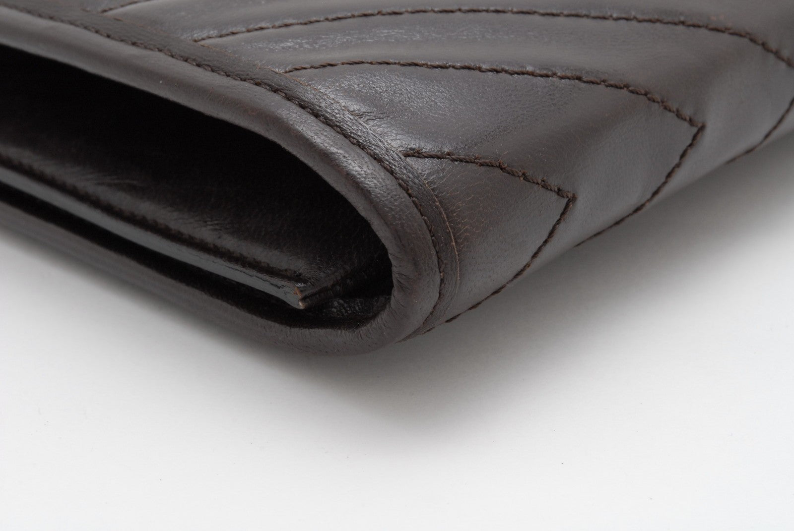 Saint Laurent Chevron Quilted Clutch Bag - Dark Brown, Leather