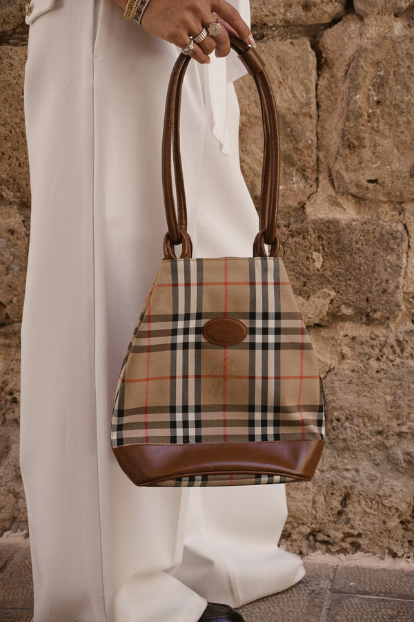 Burberry Nova Check Tote Hand Bag - Brown Beige, Leather