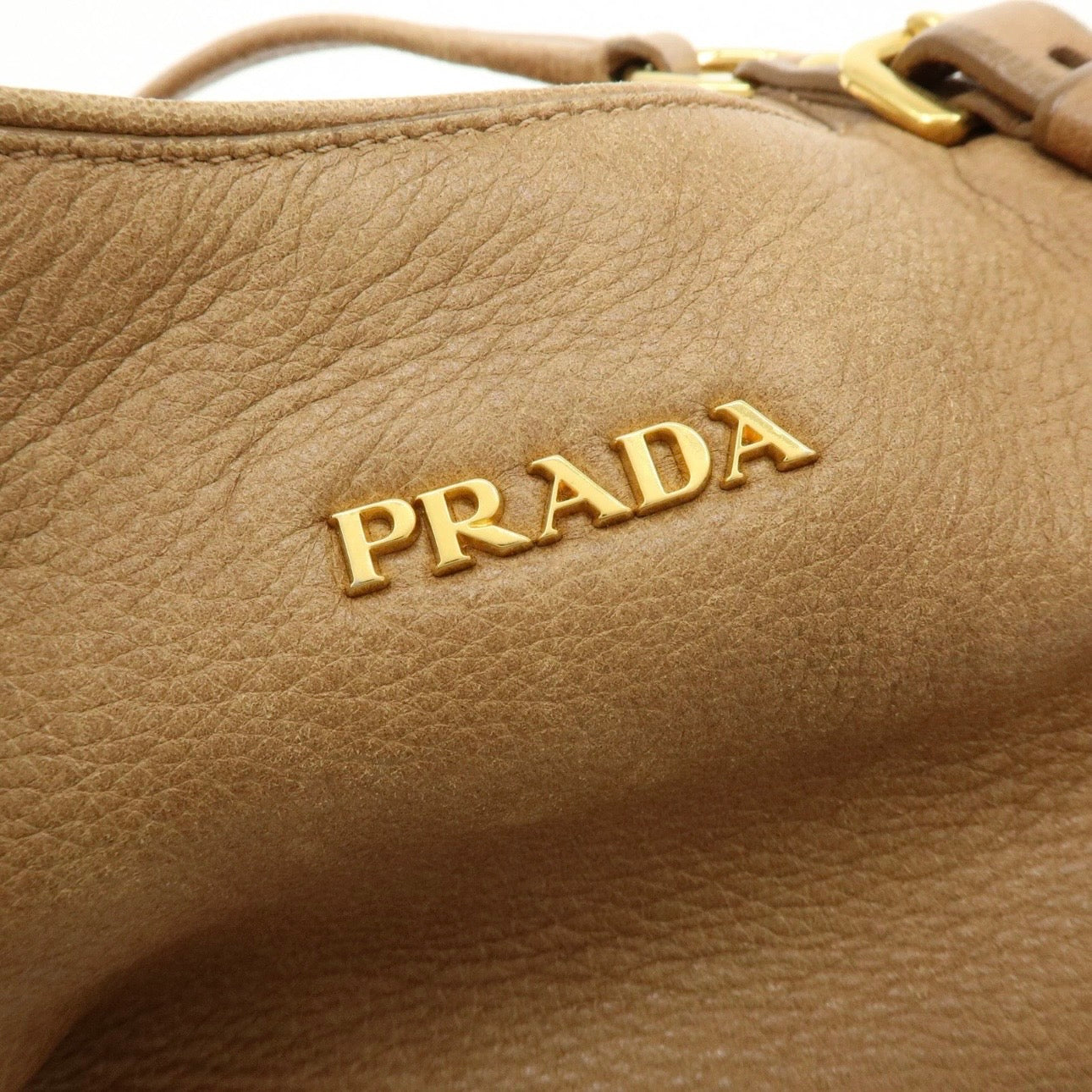 PRADA Leather Shoulder Bag Hand Bag Light Brown