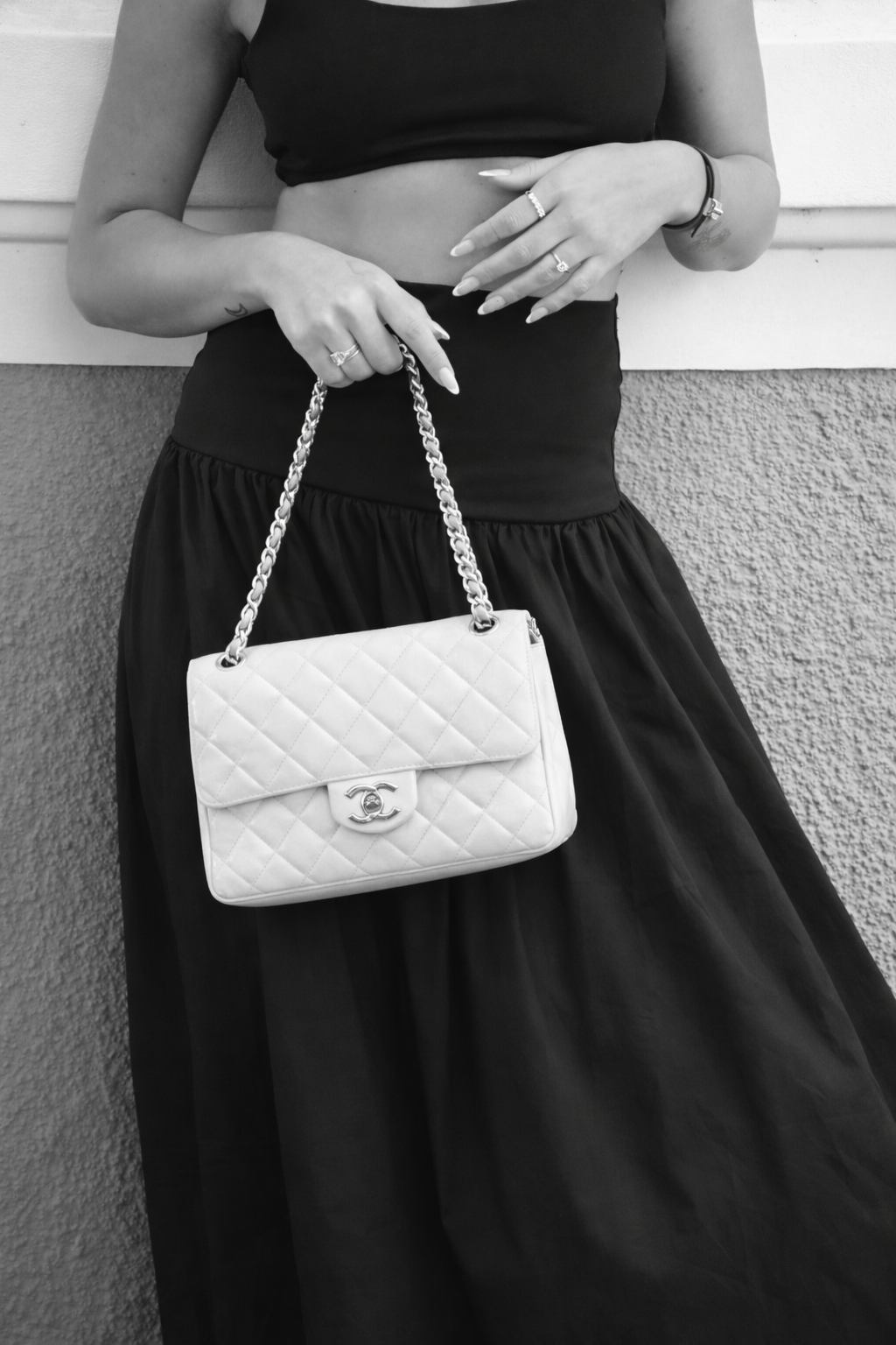 Chanel Matelasse Chain Shoulder Bag - White, Lamb Skin
