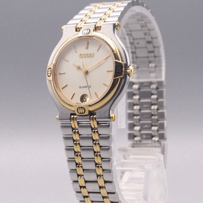 Vintage GUCCI 9000M Men's Quartz Watch Gold Dial Swiss Made