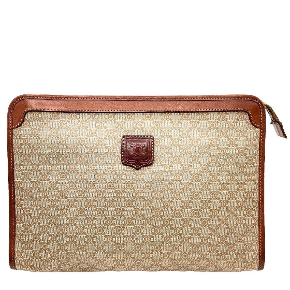 CELINE Vintage Clutch Bag Macadam Brown Purse PVC Leather