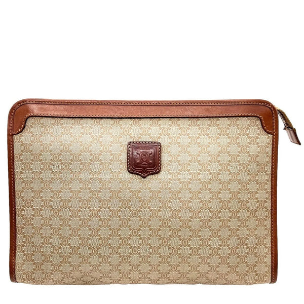 CELINE Vintage Clutch Bag Macadam Brown Purse PVC Leather
