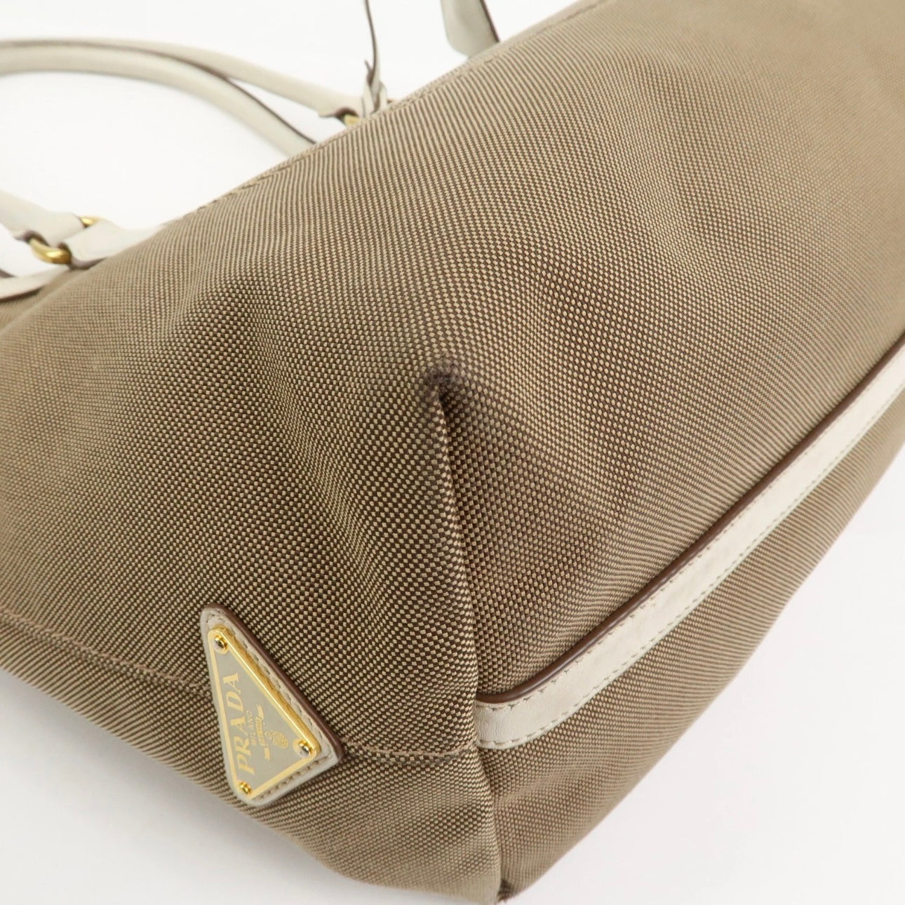 PRADA Jacquard Leather Tote Bag- Beige Ivory