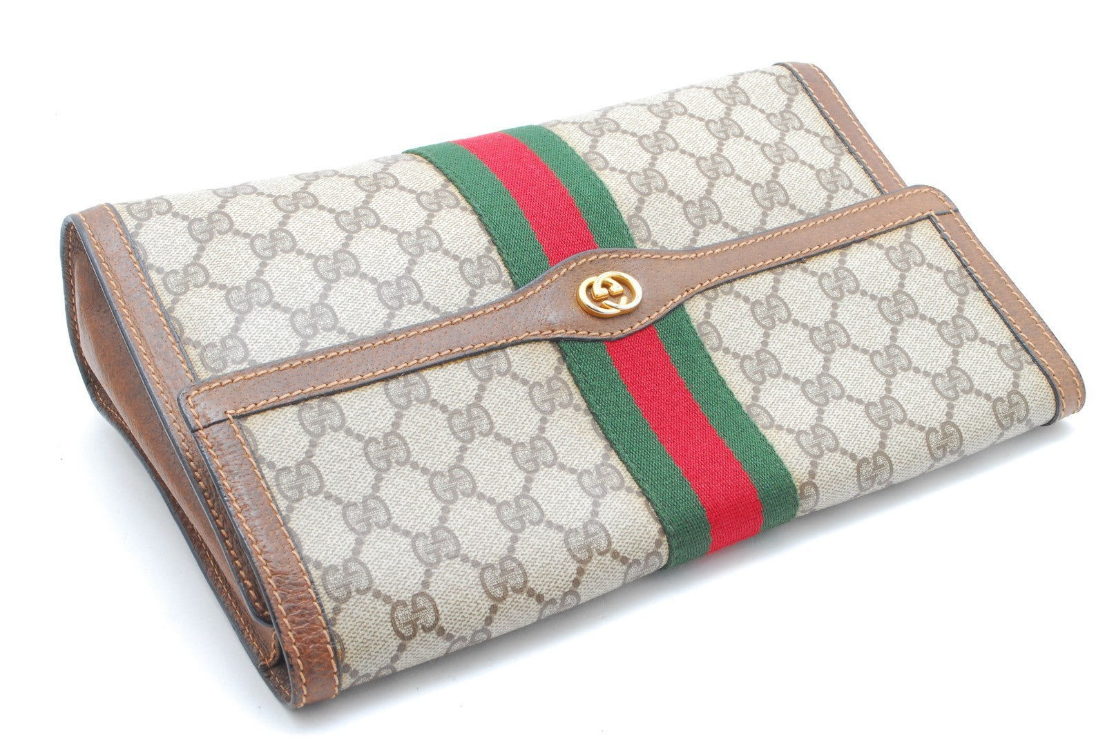 Gucci Sherry Line Clutch Bag - Beige, PVC Leather