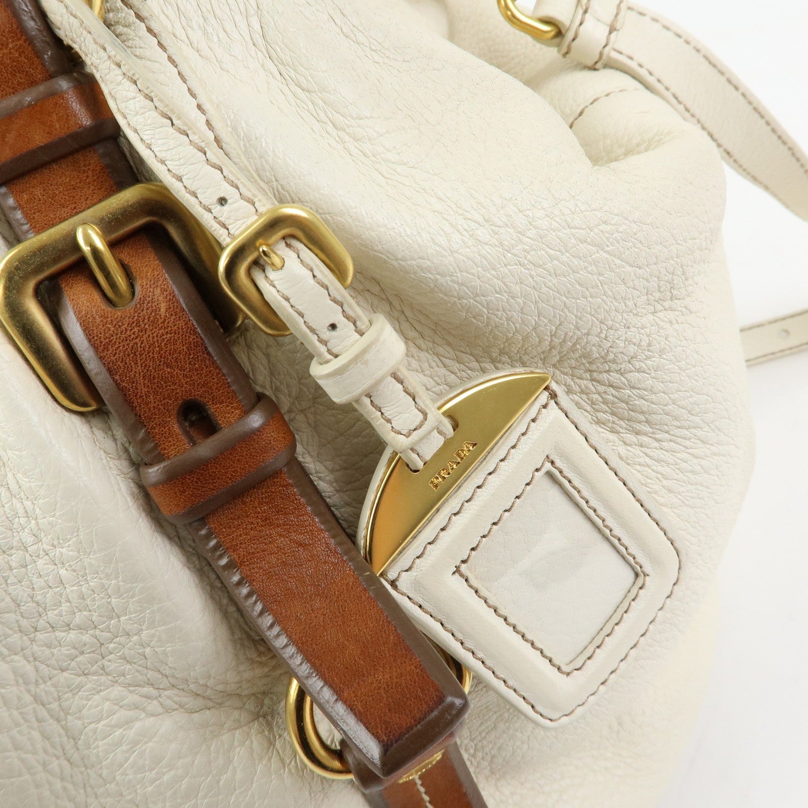 Prada BN1773 Hand Bag - Ivory Brown, Leather 