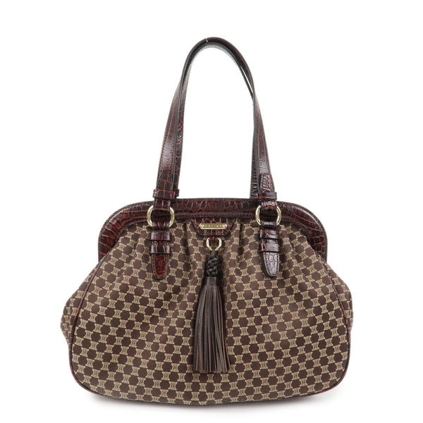 Celine Macadam Canvas Emboss Leather Shoulder Bag - Dark Brown, Canvas Leather