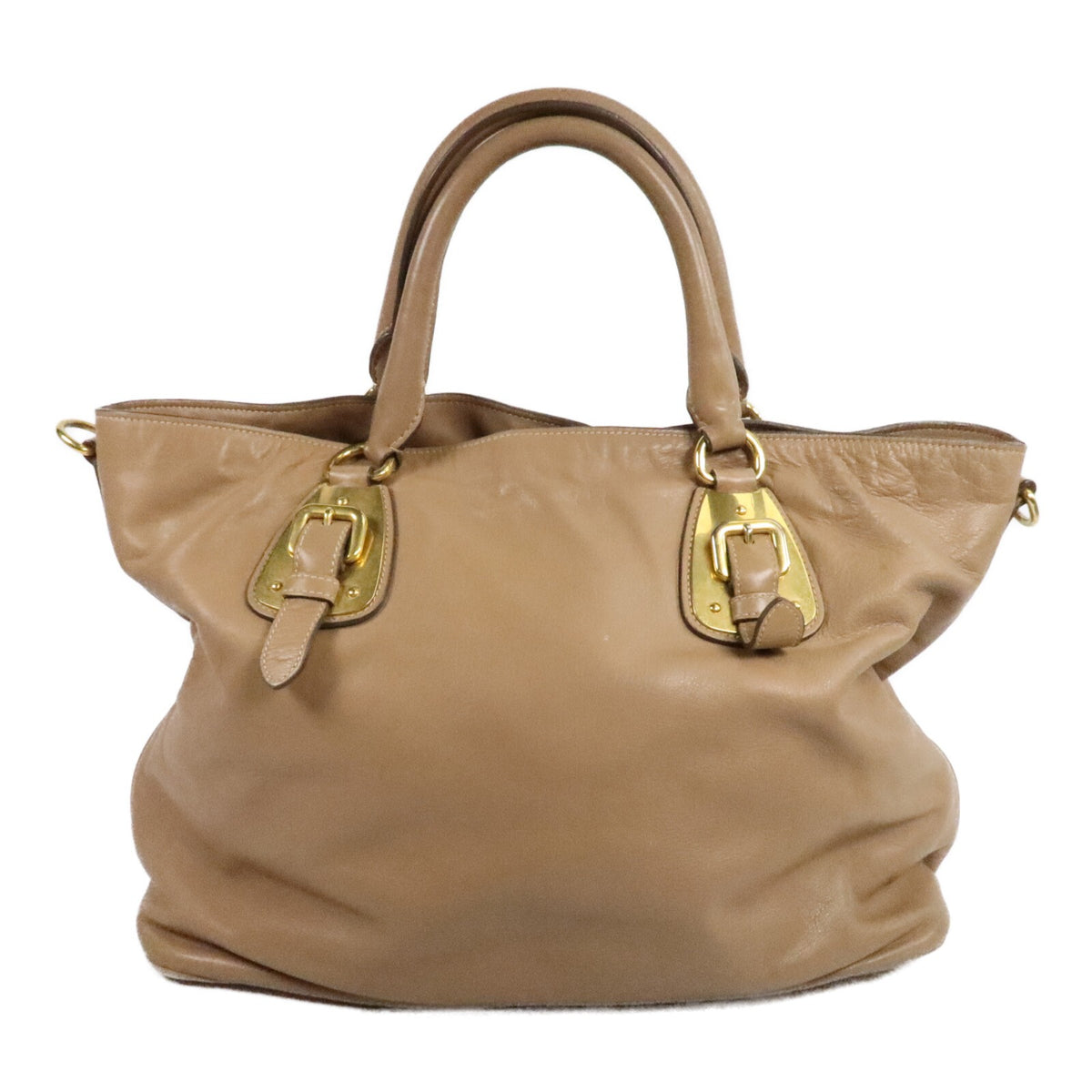Prada GHW 2 Way Shoulder Bag - Beige, Calfskin Leather