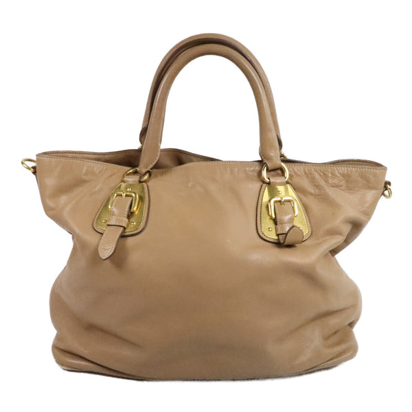 Prada GHW 2 Way Shoulder Bag - Beige, Calfskin Leather