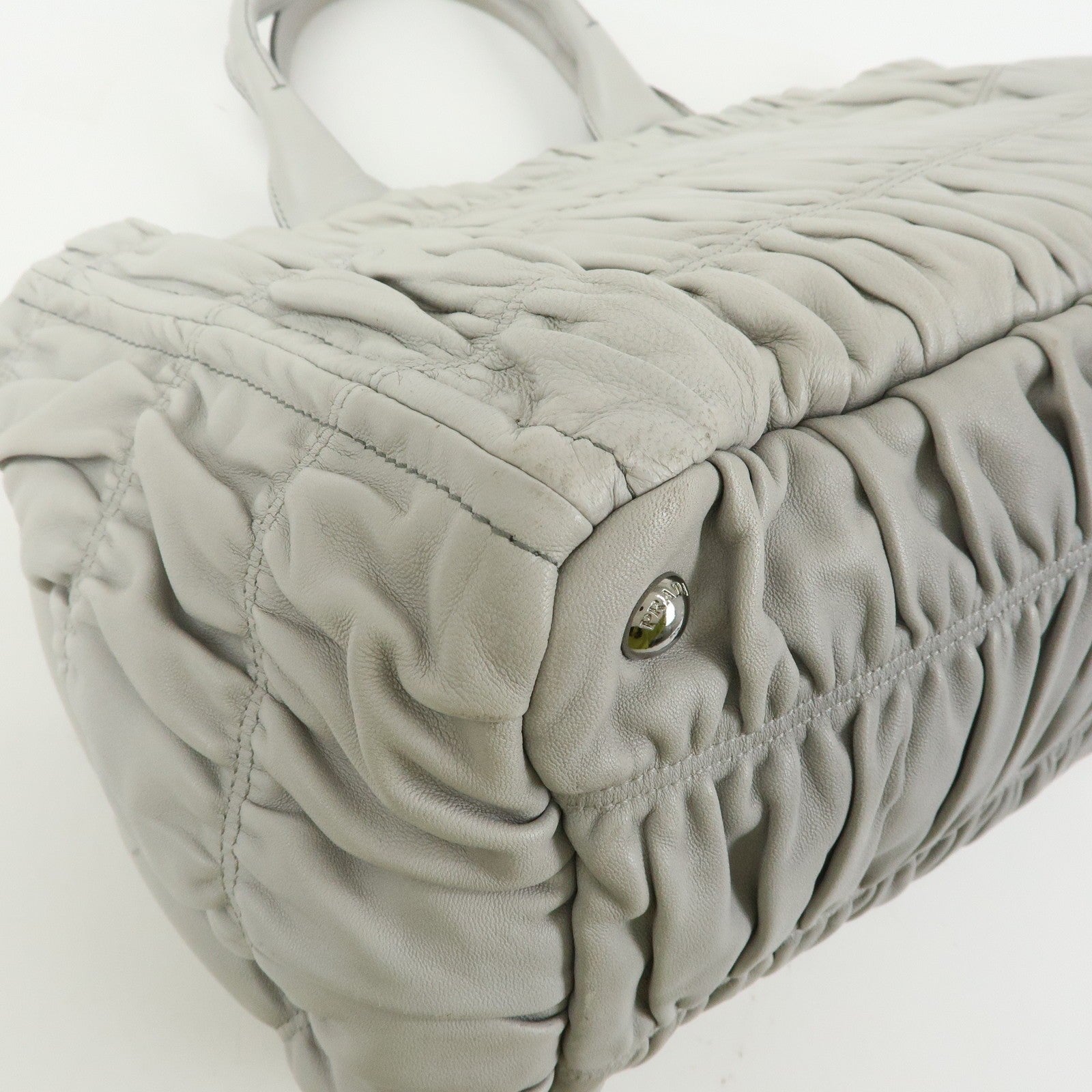 Prada Tote Hand Bag - Gray, Nappa Gaufre Leather