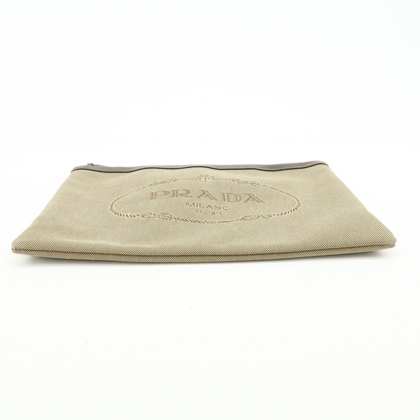 Prada Logo Jacquard Clutch Bag - Khaki, Jacquard Leather