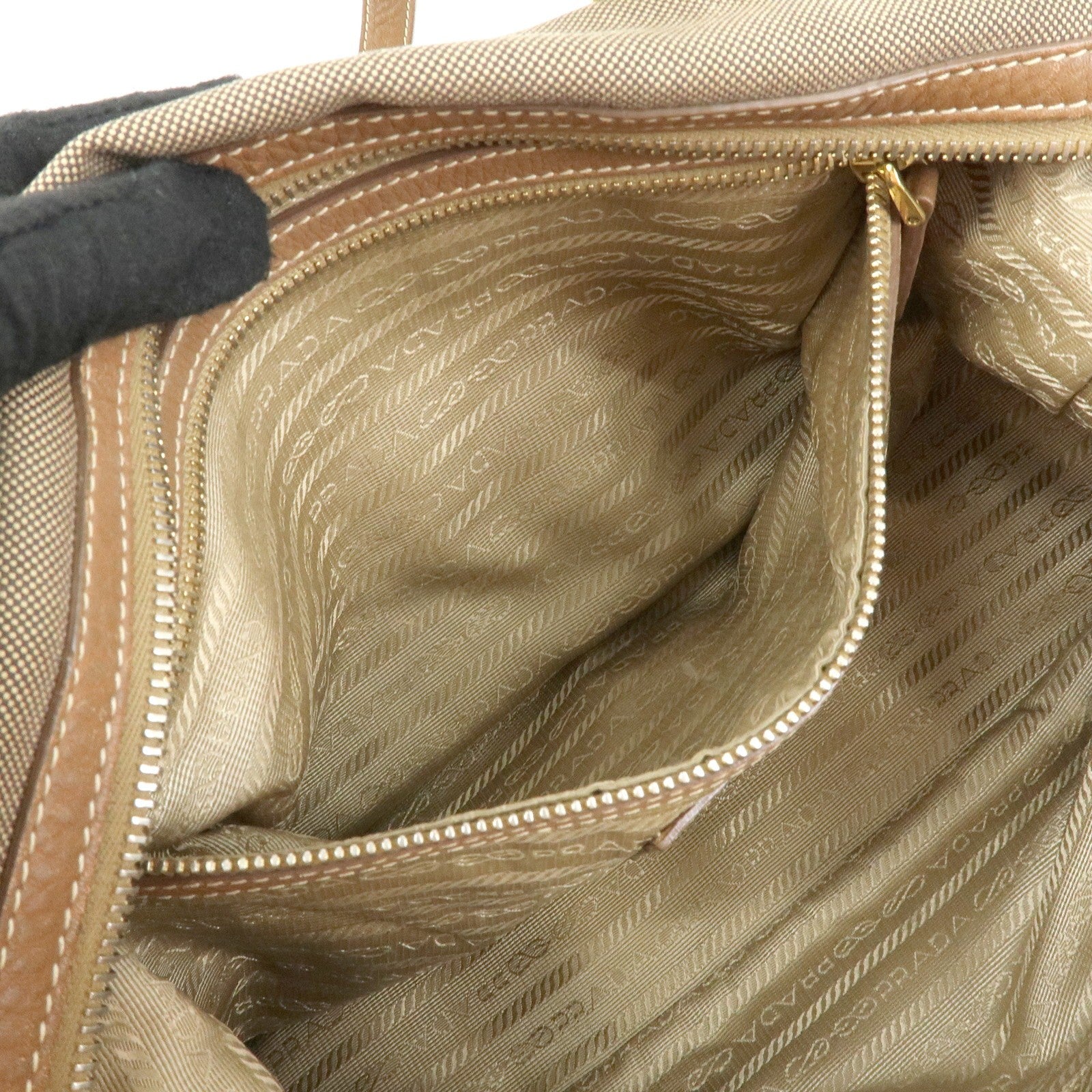 Prada Boston Bag - Beige, Canvas and Leather
