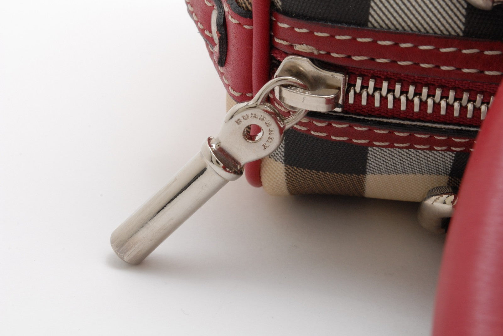 Burberry Nova Check Handbag - Red, Leather