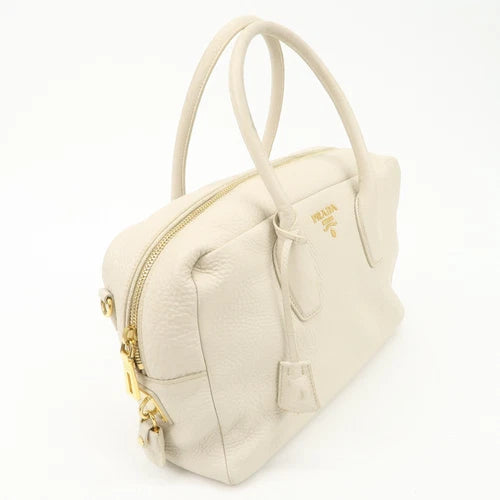 Prada Boston Hand Bag - Ivory, Leather