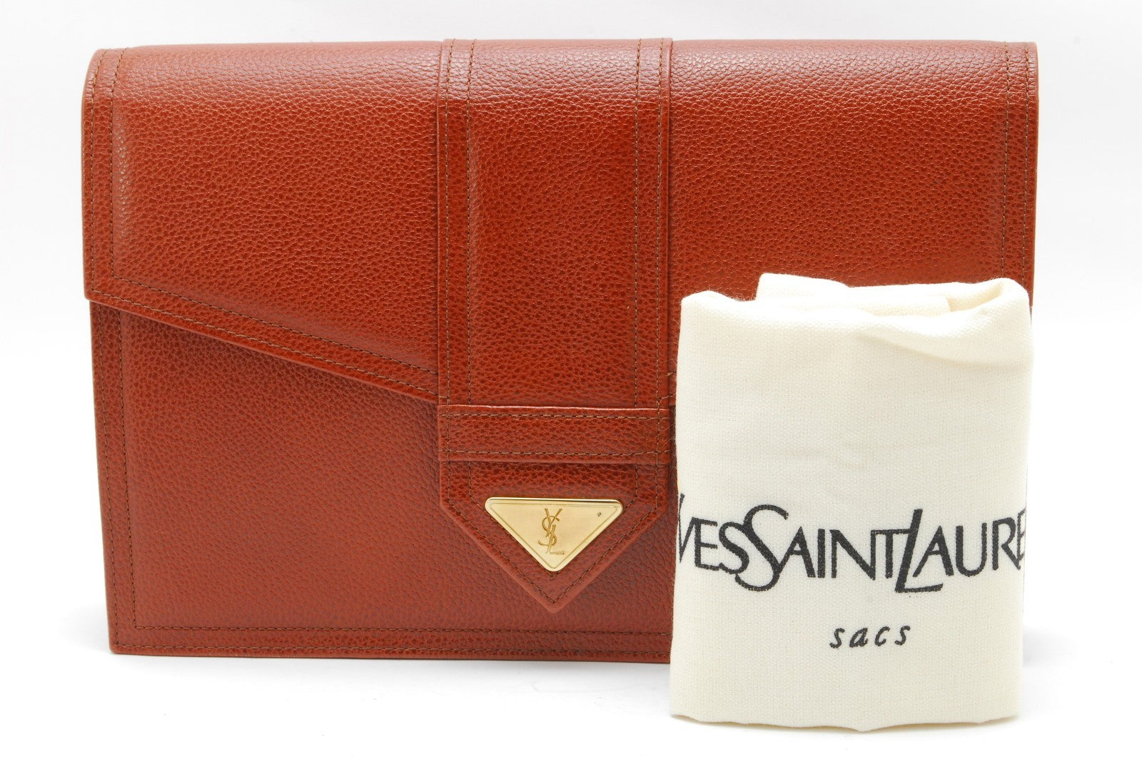 Saint Laurent YSL Clutch Bag - Brown, Leather