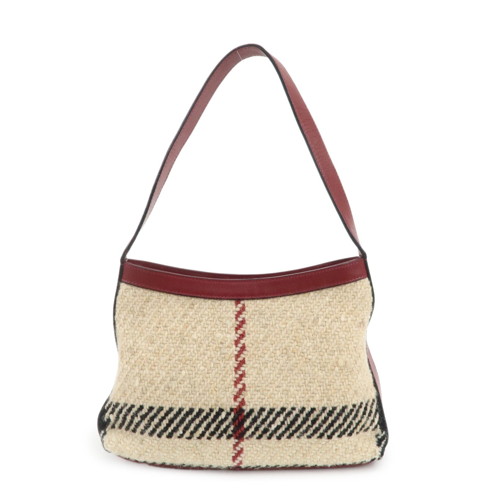 Burberry Hand Bag - Wine Red, Beige, Wool, Leather