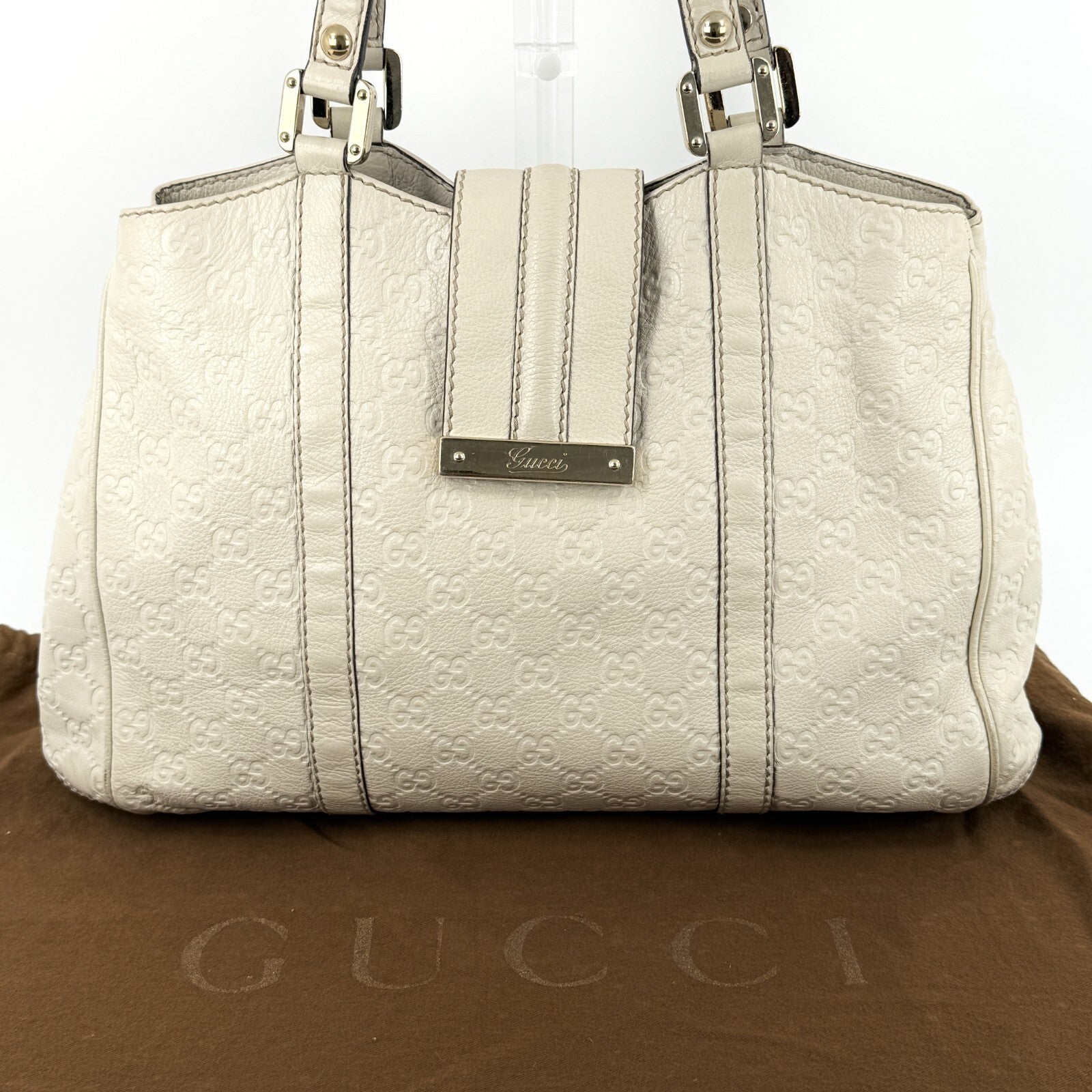 Gucci Tote Shoulder Hand Bag - White, Leather