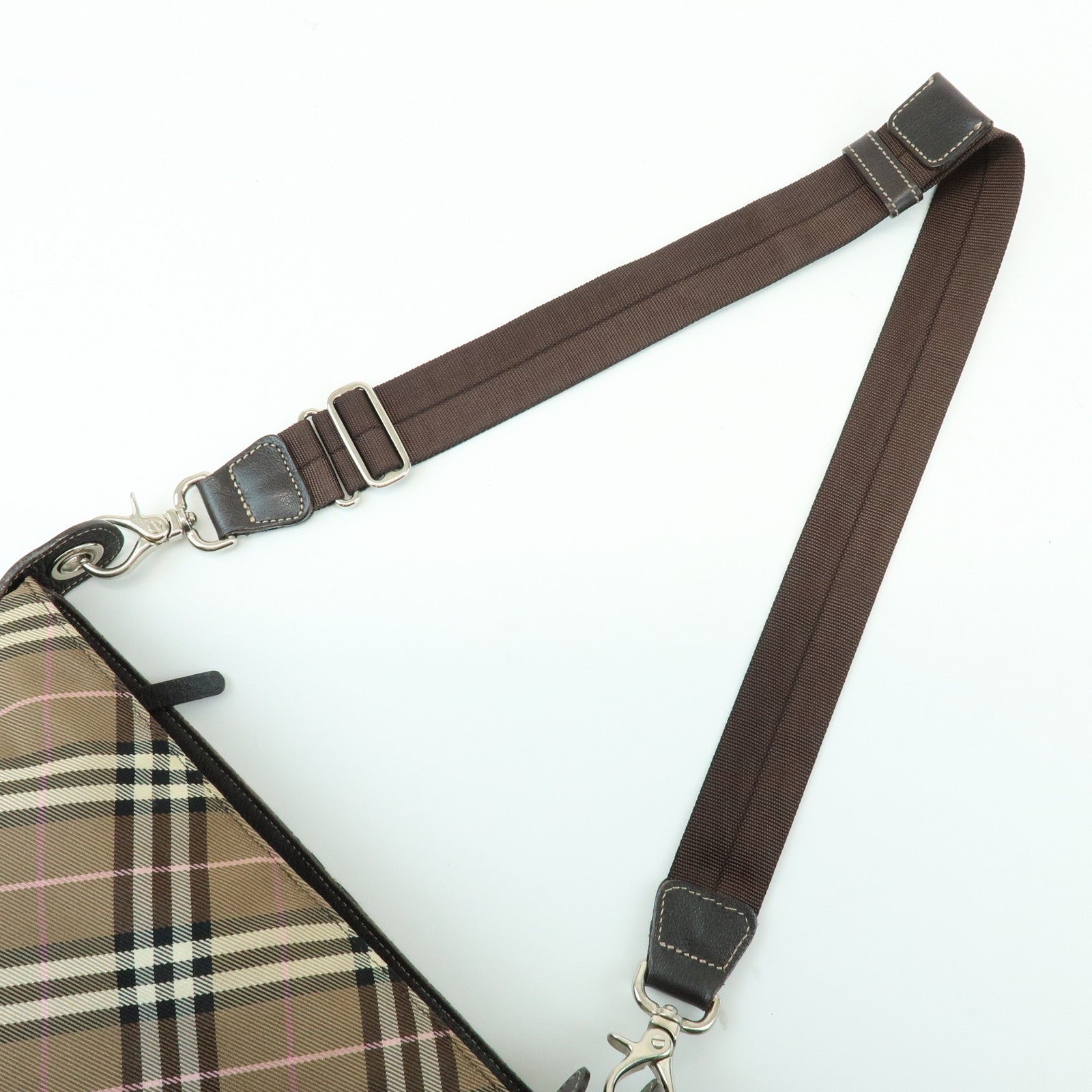 Burberry Nova Plaid Shoulder Bag - Brown, Canvas, Leather