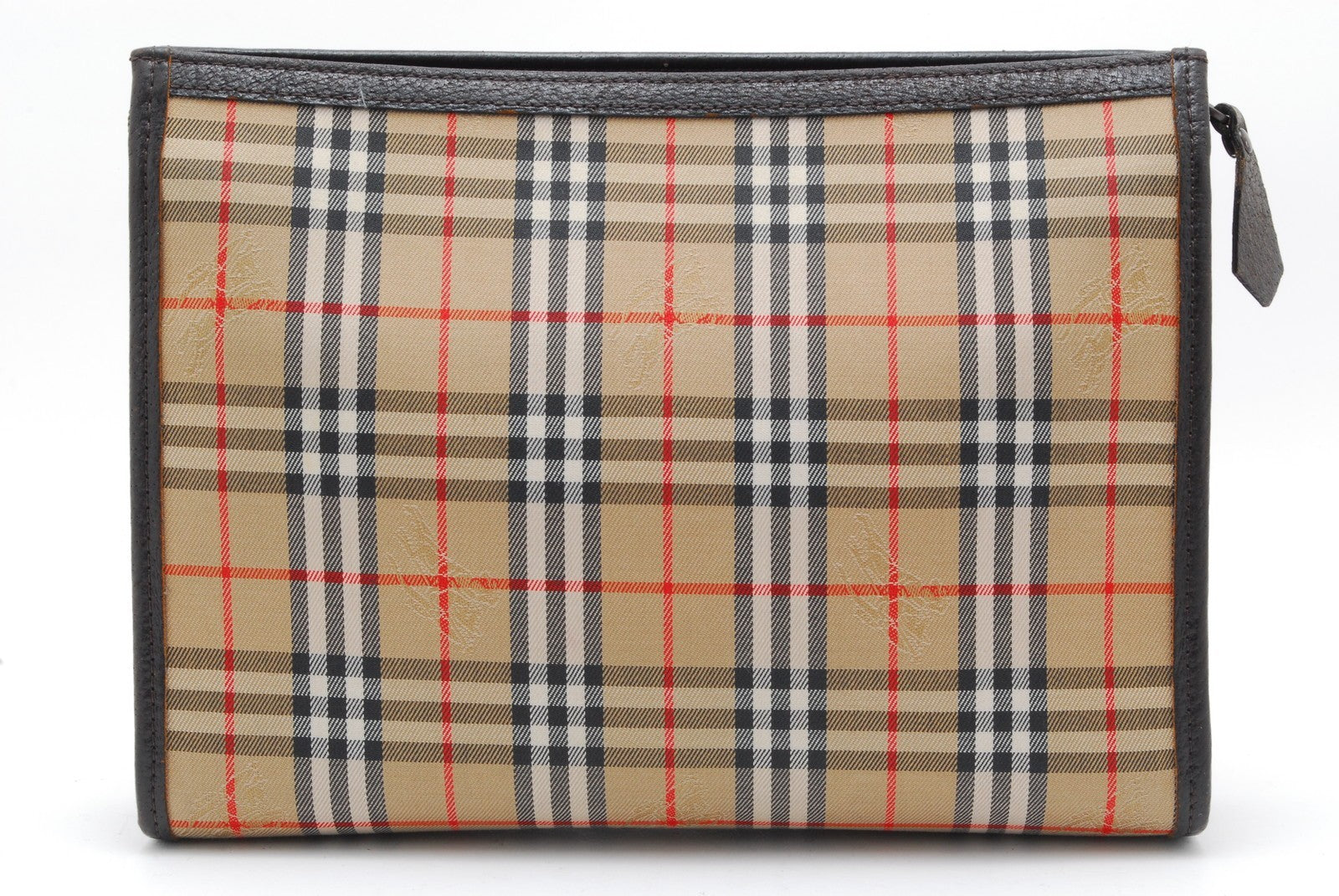 Burberry Nova Check Clutch Pouch Bag - Brown, Leather Fabric