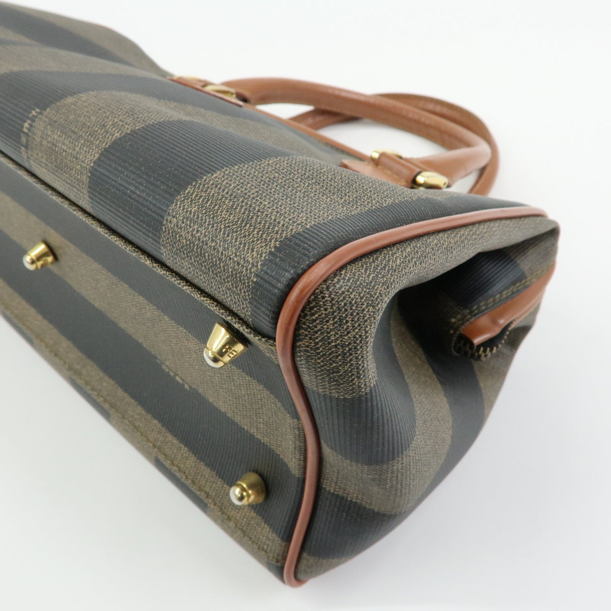 Fendi Pequin Boston Bag - Brown Beige Black, PVC Leather