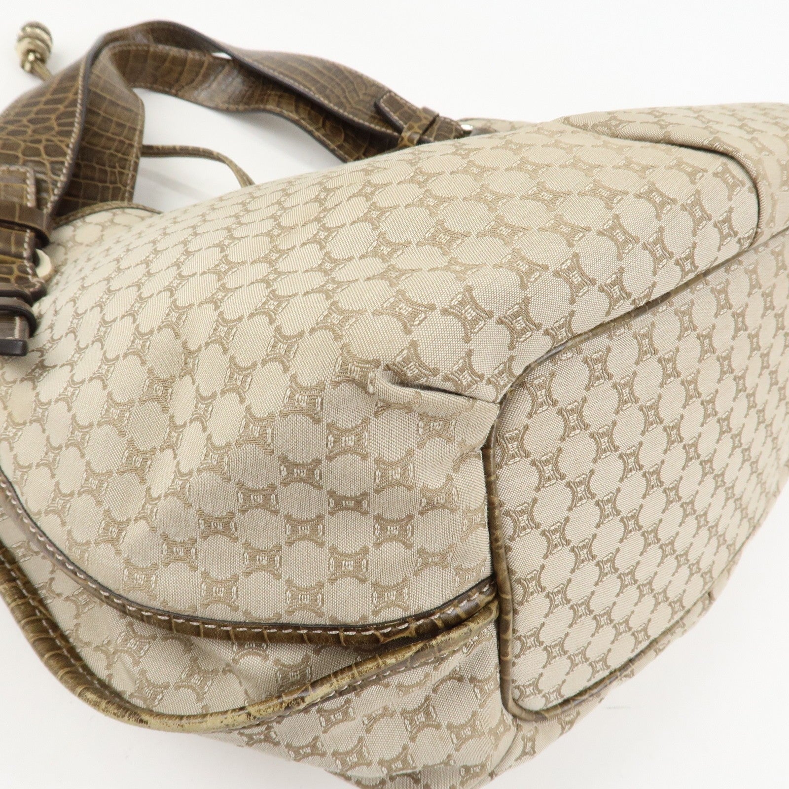 Celine Macadam Logo Shoulder Bag - Beige, Canvas and Embossed Leather 