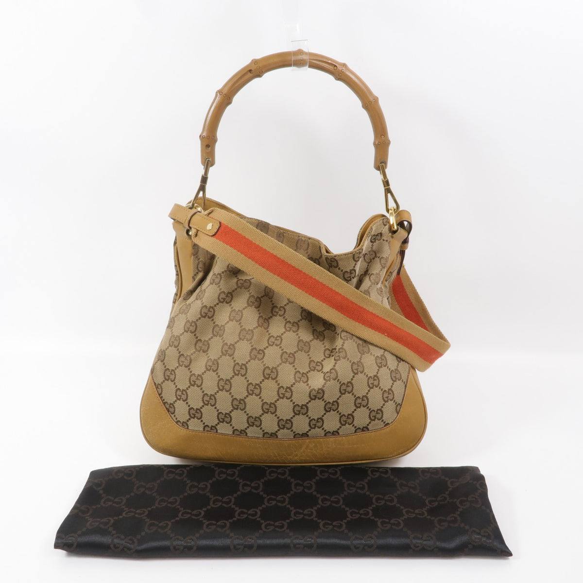 Gucci GG GHW Bamboo 2 Way Shoulder Bag - Beige, Canvas