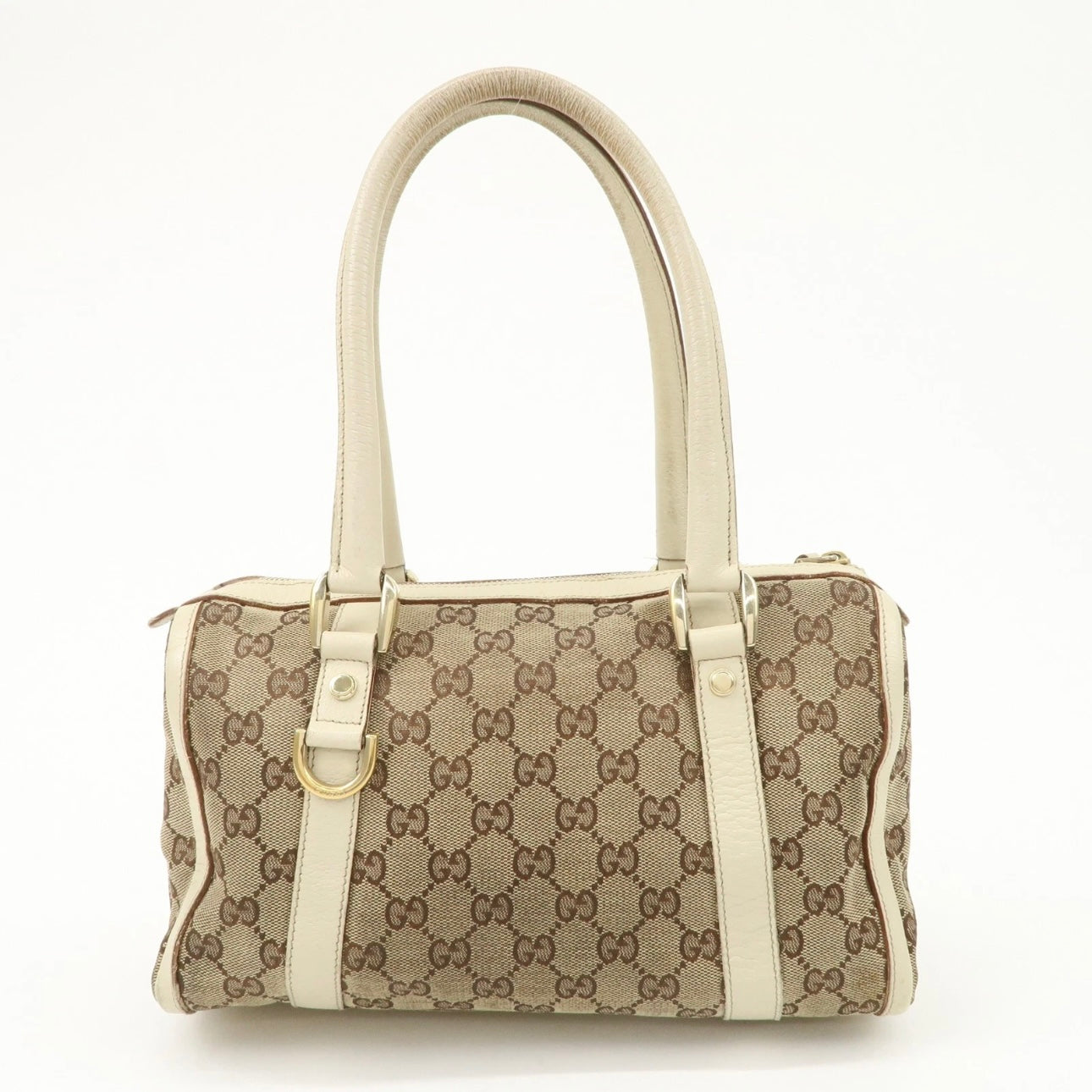 GUCCI Abbey GG Canvas Leather Boston Bag