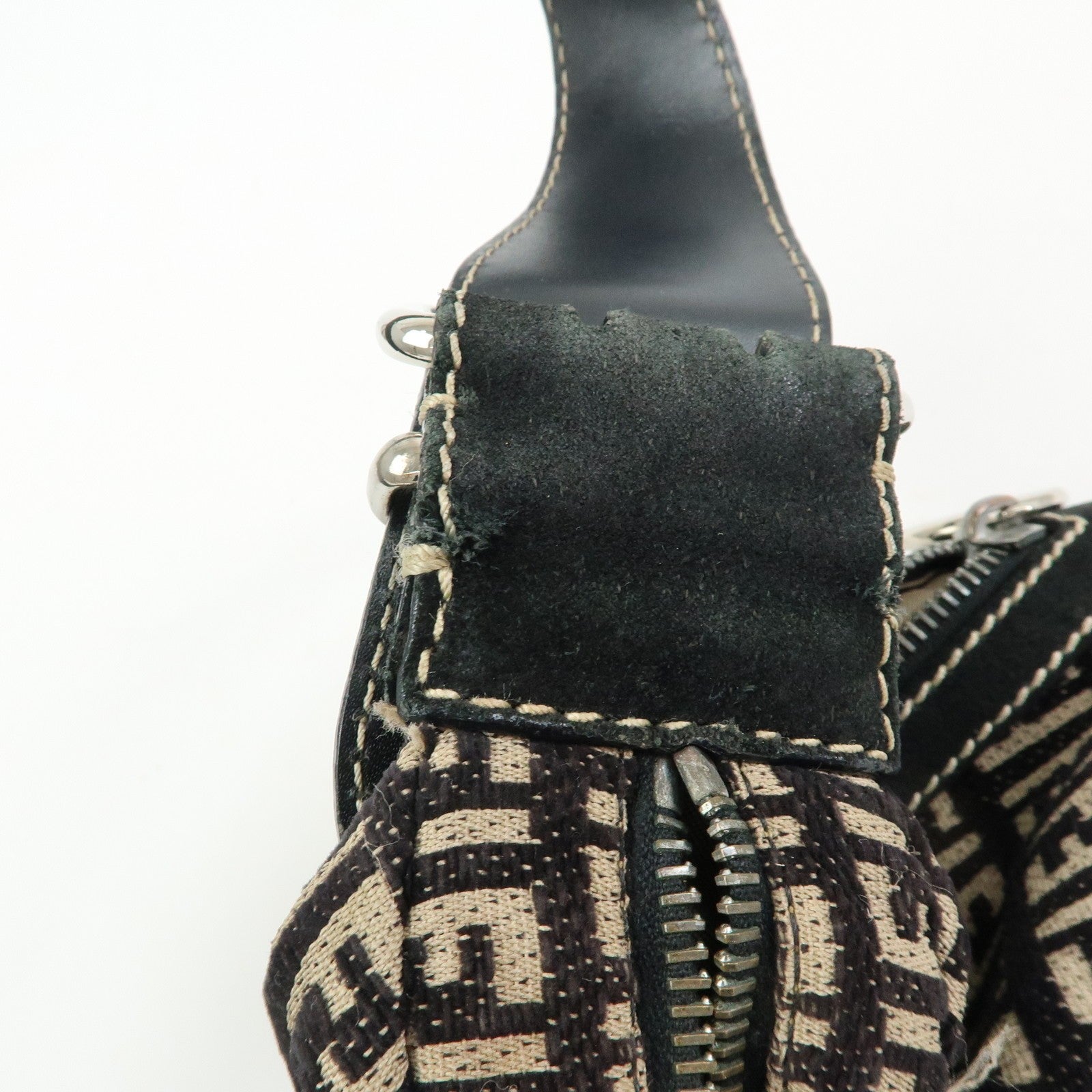 Fendi Shoulder Bag - Black and Beige, Jacquard Canvas and Suede