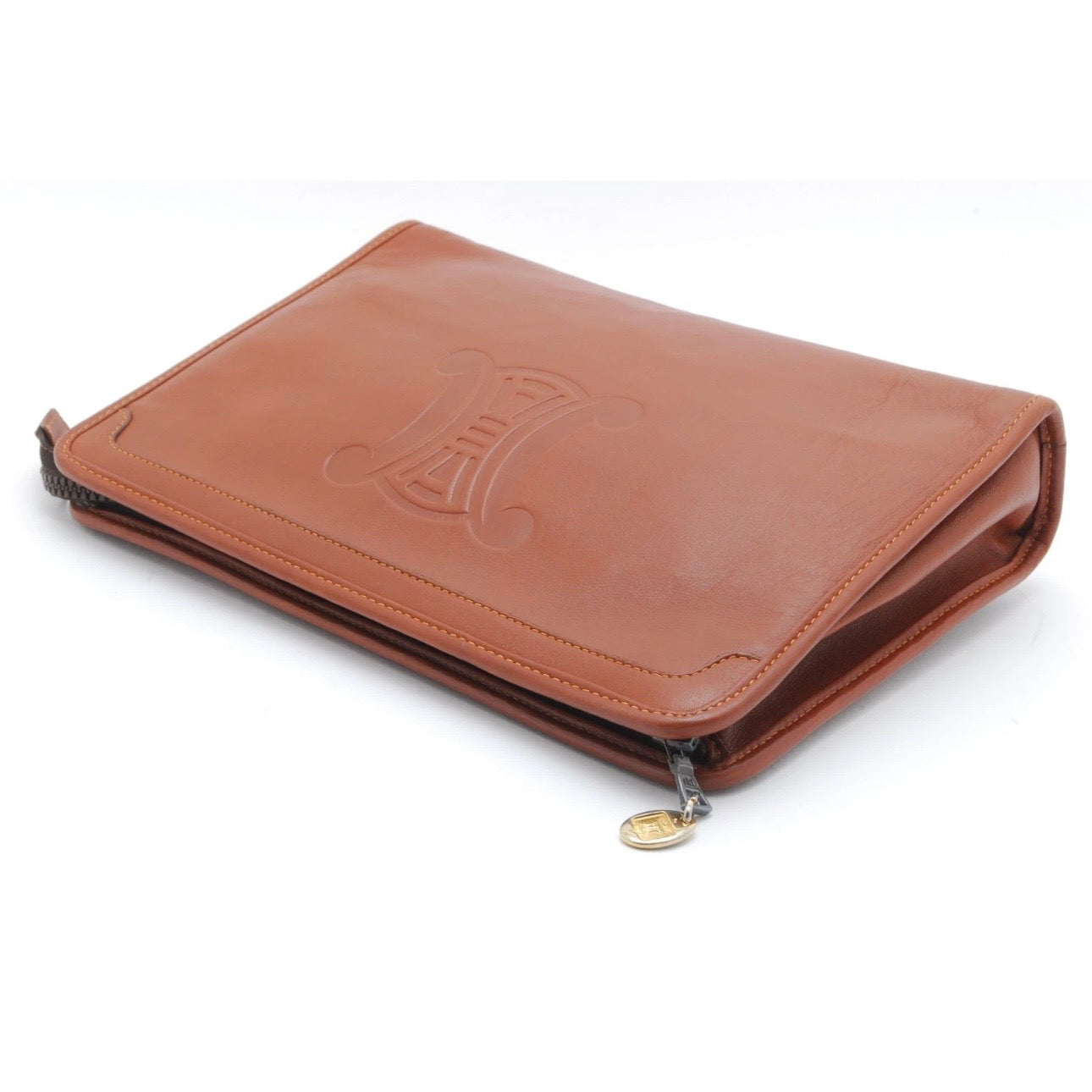 CELINE Clutch Bag Macadam Brown Leather Vintage