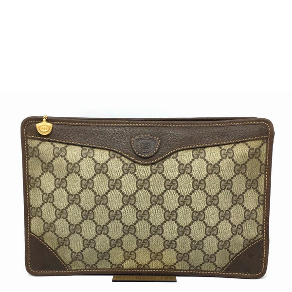 Gucci GG Supreme Monogram Clutch Bag - Beige/Brown, PVC Leather