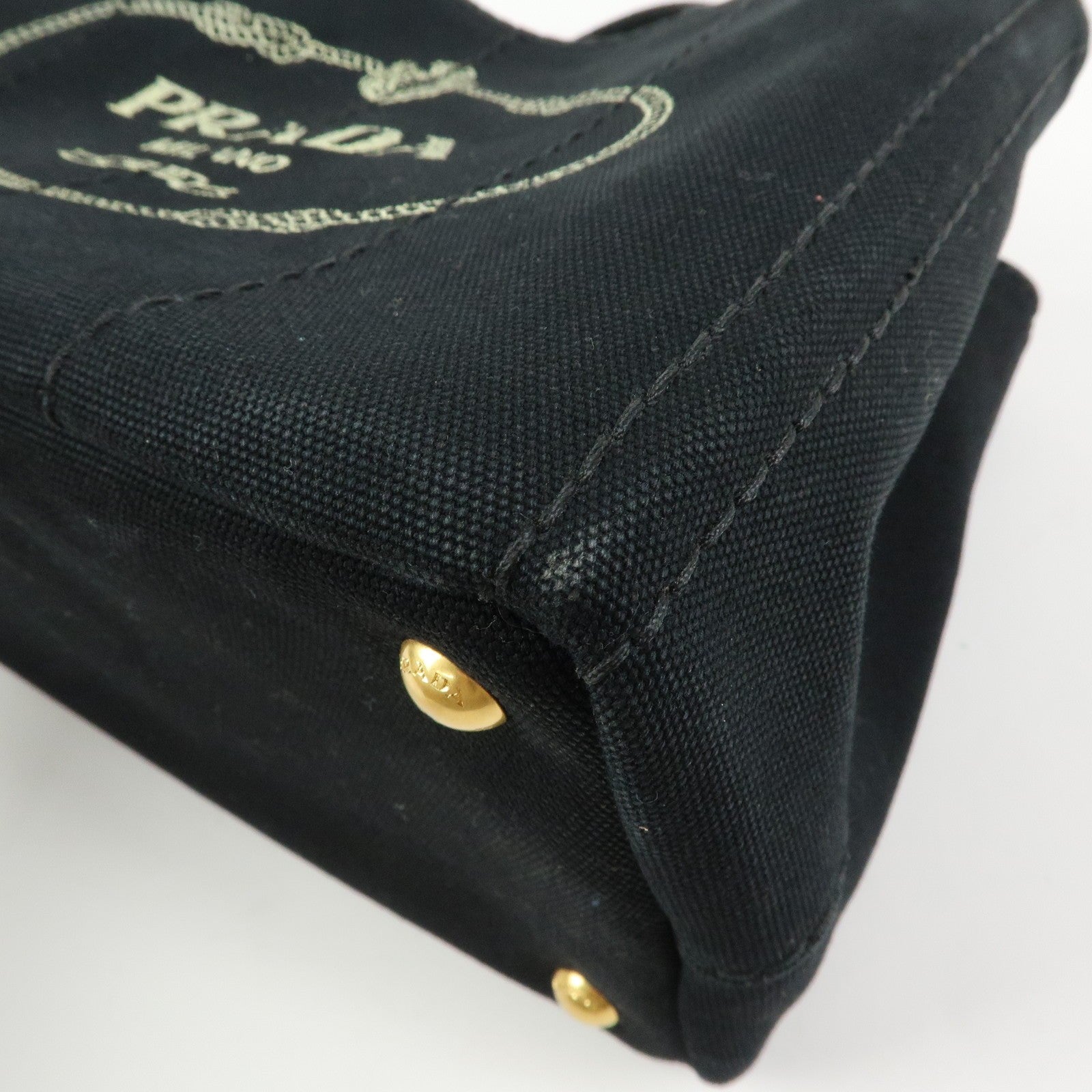 PRADA Canapa Triangle Logo Tote Bag - Black, Canvas