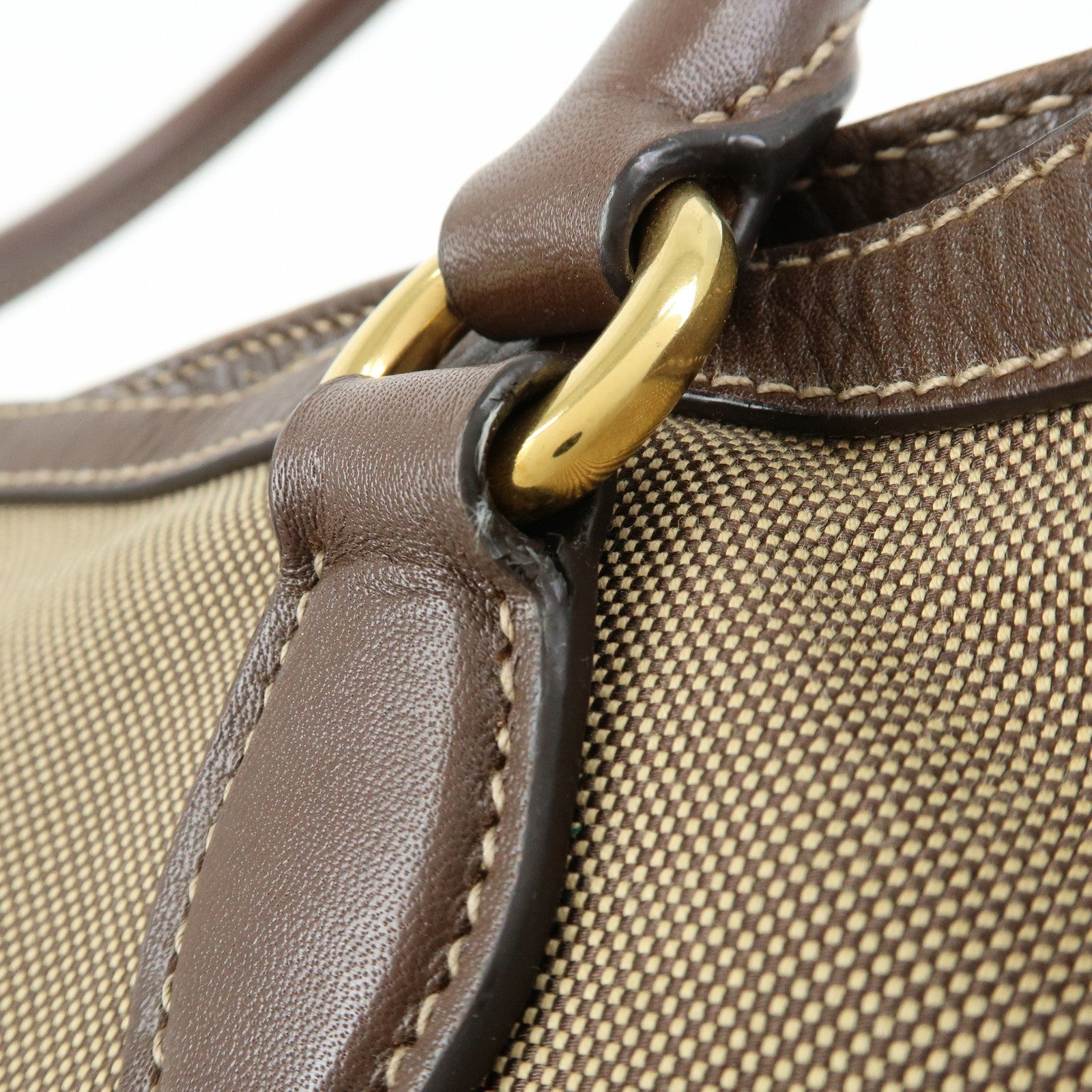 Prada Triangle Logo Jacquard Tote Shoulder Bag - Beige, Leather