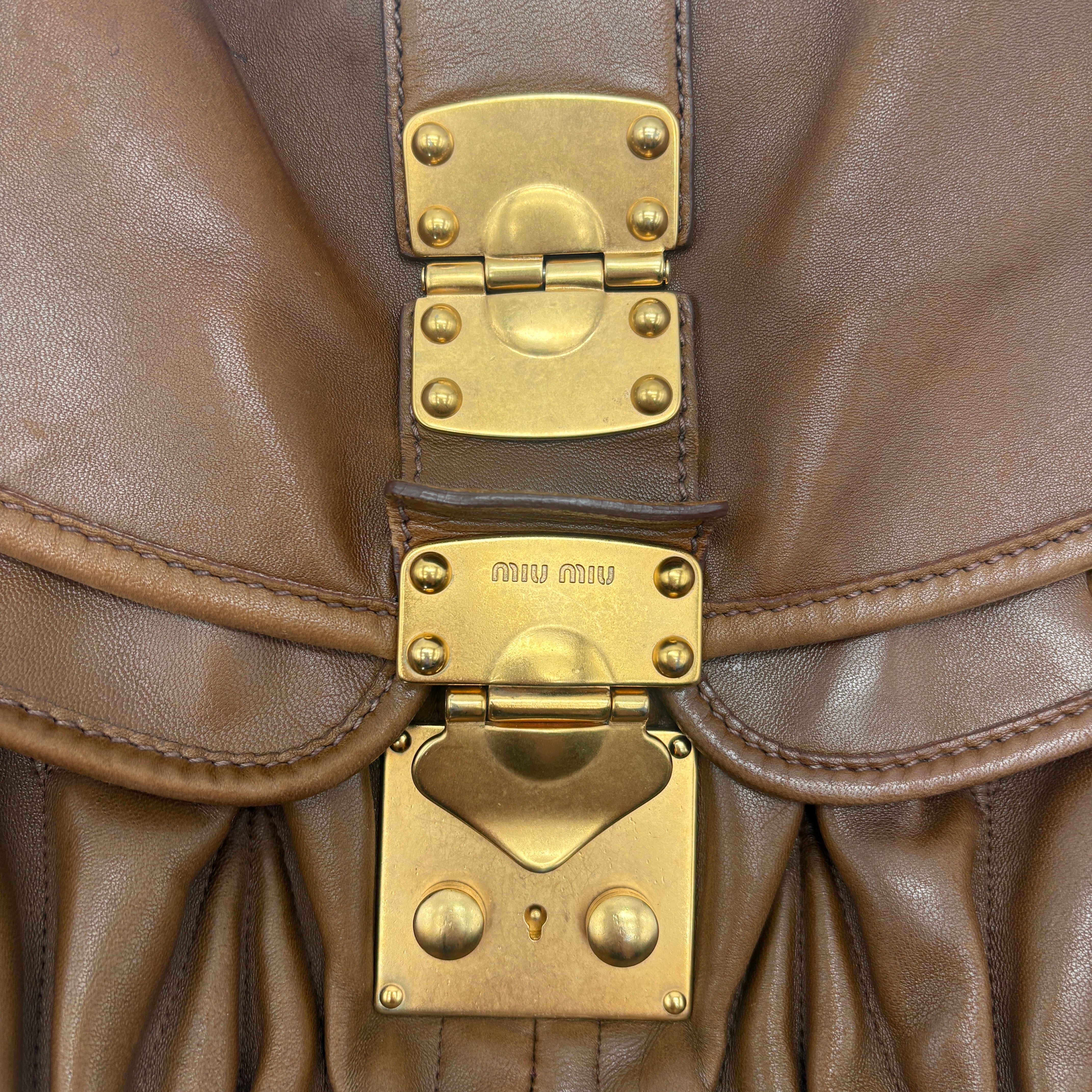 Miu Miu GHW 2 Way Shoulder Bag Leather Brown