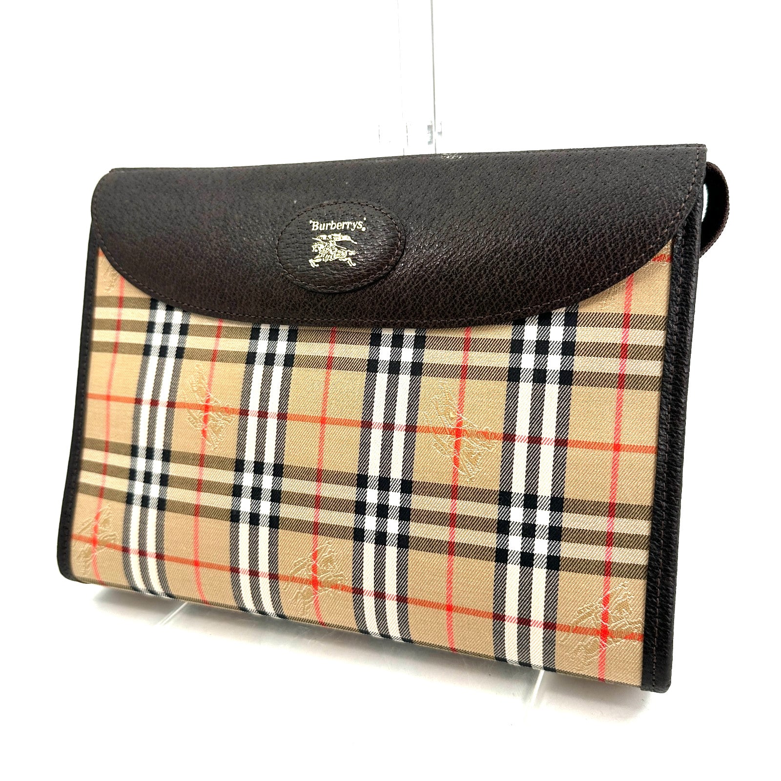 Burberry Nova Check Clutch - Brown, Leather Fabric